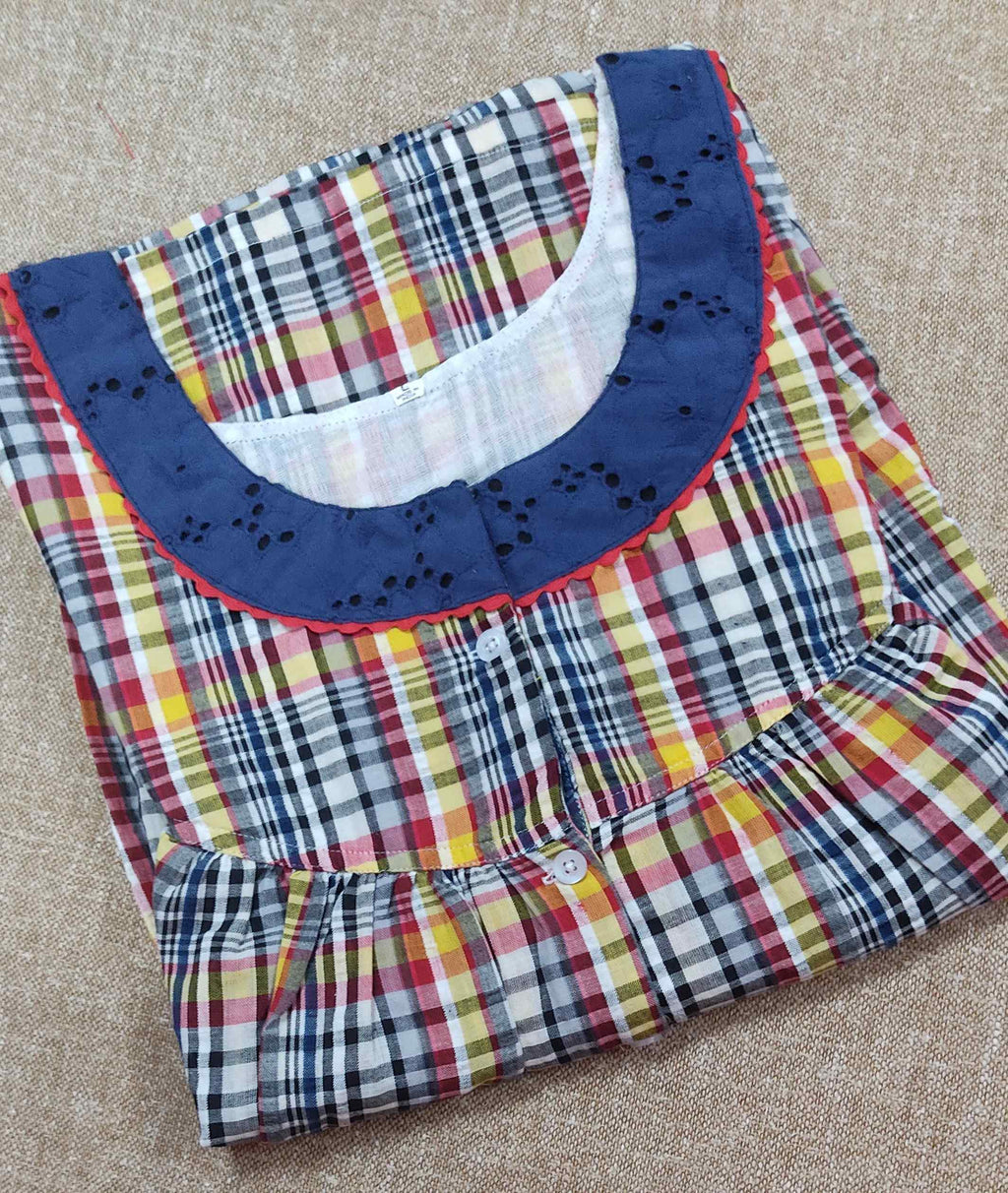 Cotton Pleated , With Pockets, Half Open Large Printed Nighty