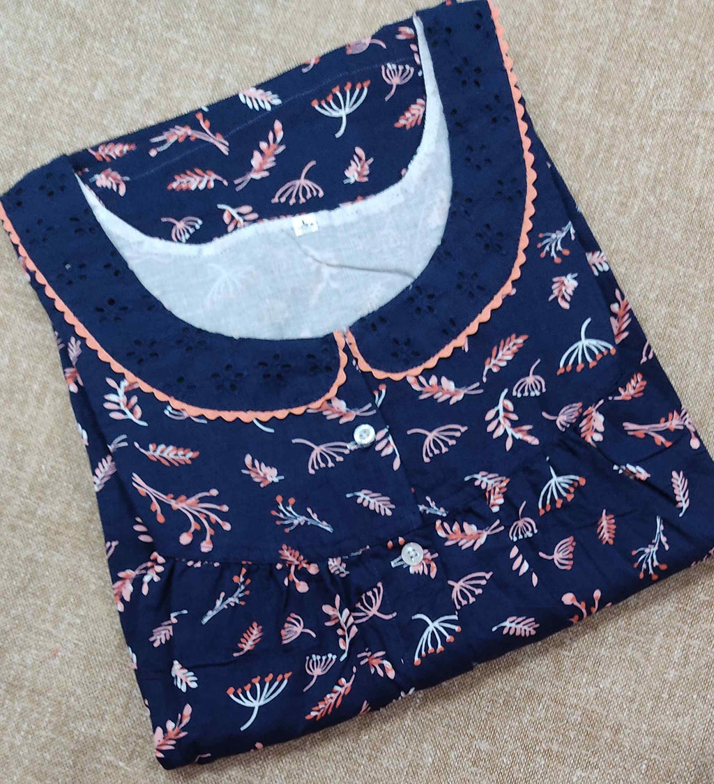 Rayon Pleated , Full Open Large Printed Nighty