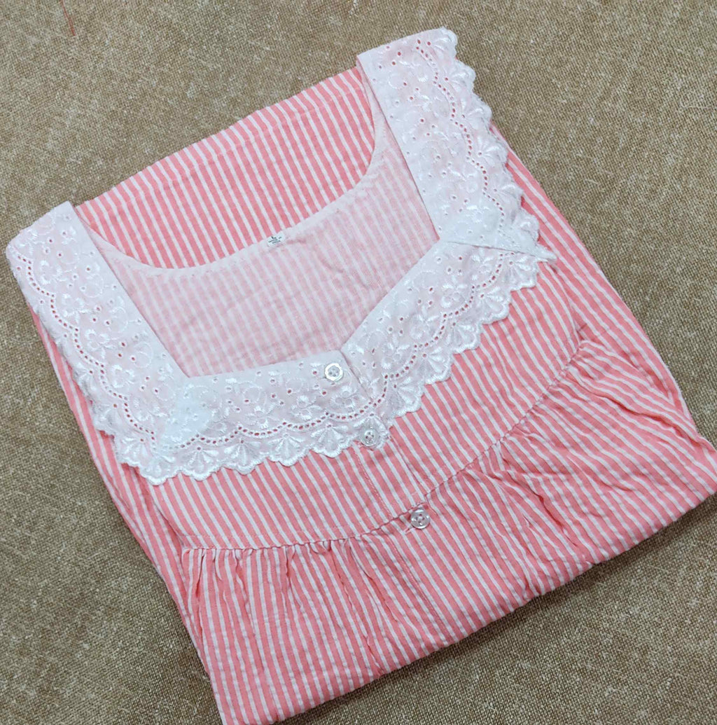 Cotton Pleated , Full Open Large Printed Nighty