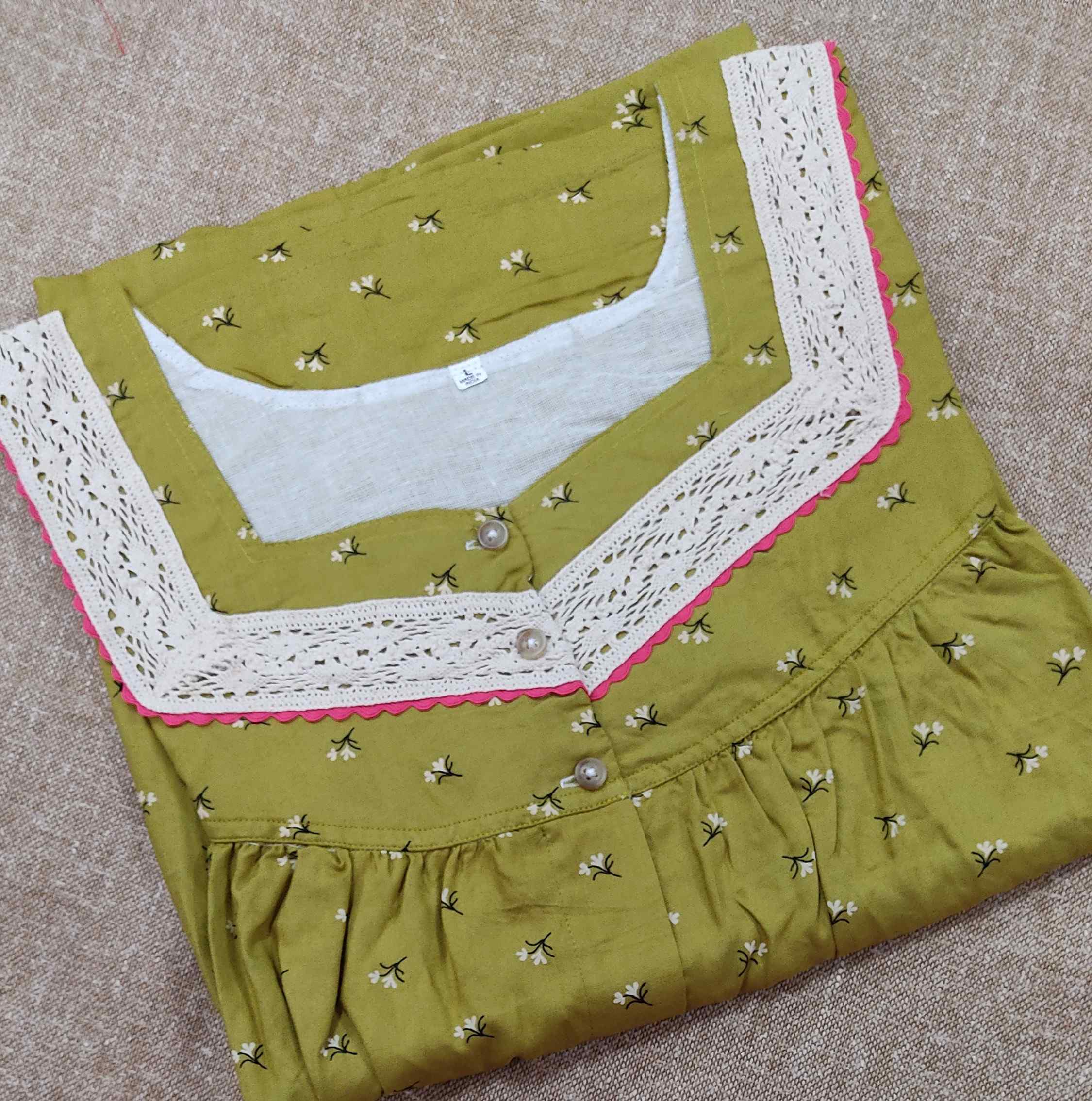 Rayon Pleated , Full Open Large Printed Nighty