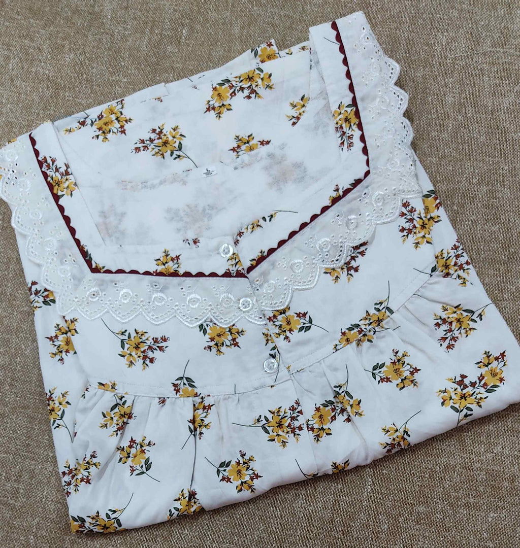 Cotton Pleated , With Pockets, Full Open Large Printed Nighty