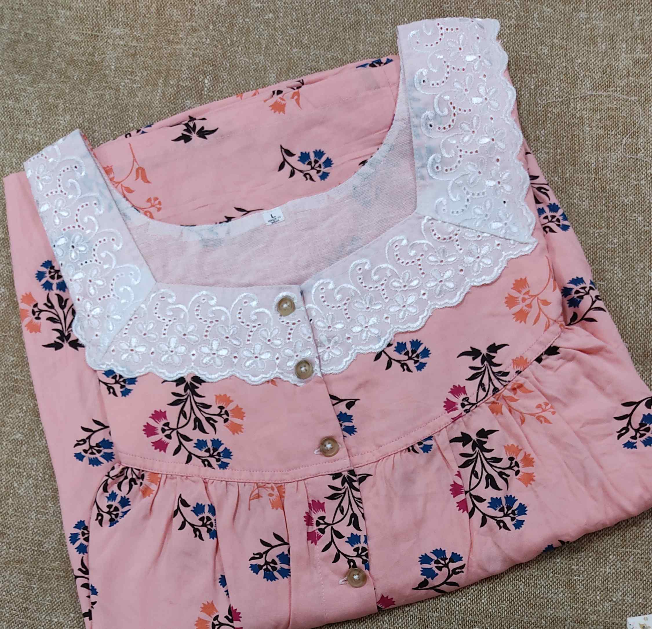 Rayon Pleated , Full Open Large Printed Nighty