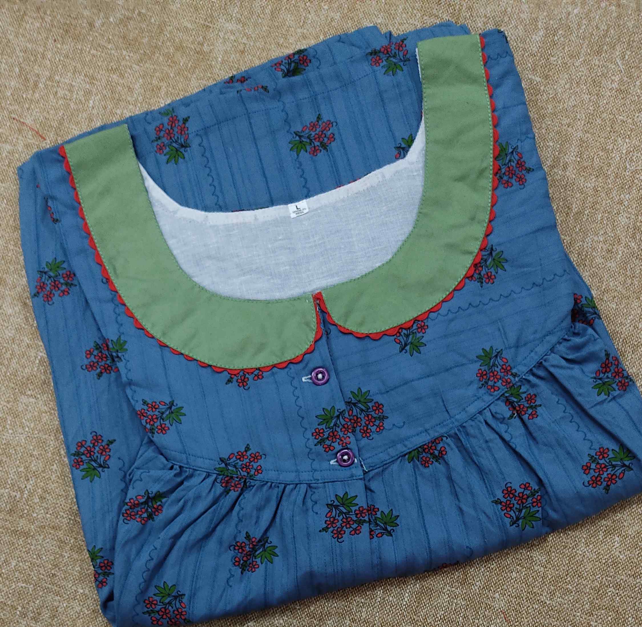 Rayon Pleated , Full Open Large Printed Nighty
