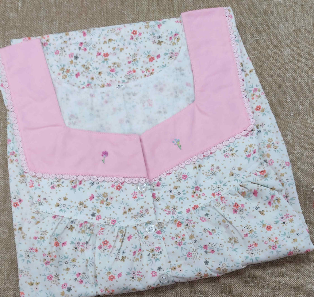 Soft Cotton Pleated , With Pockets, Half Open Large Printed Nighty