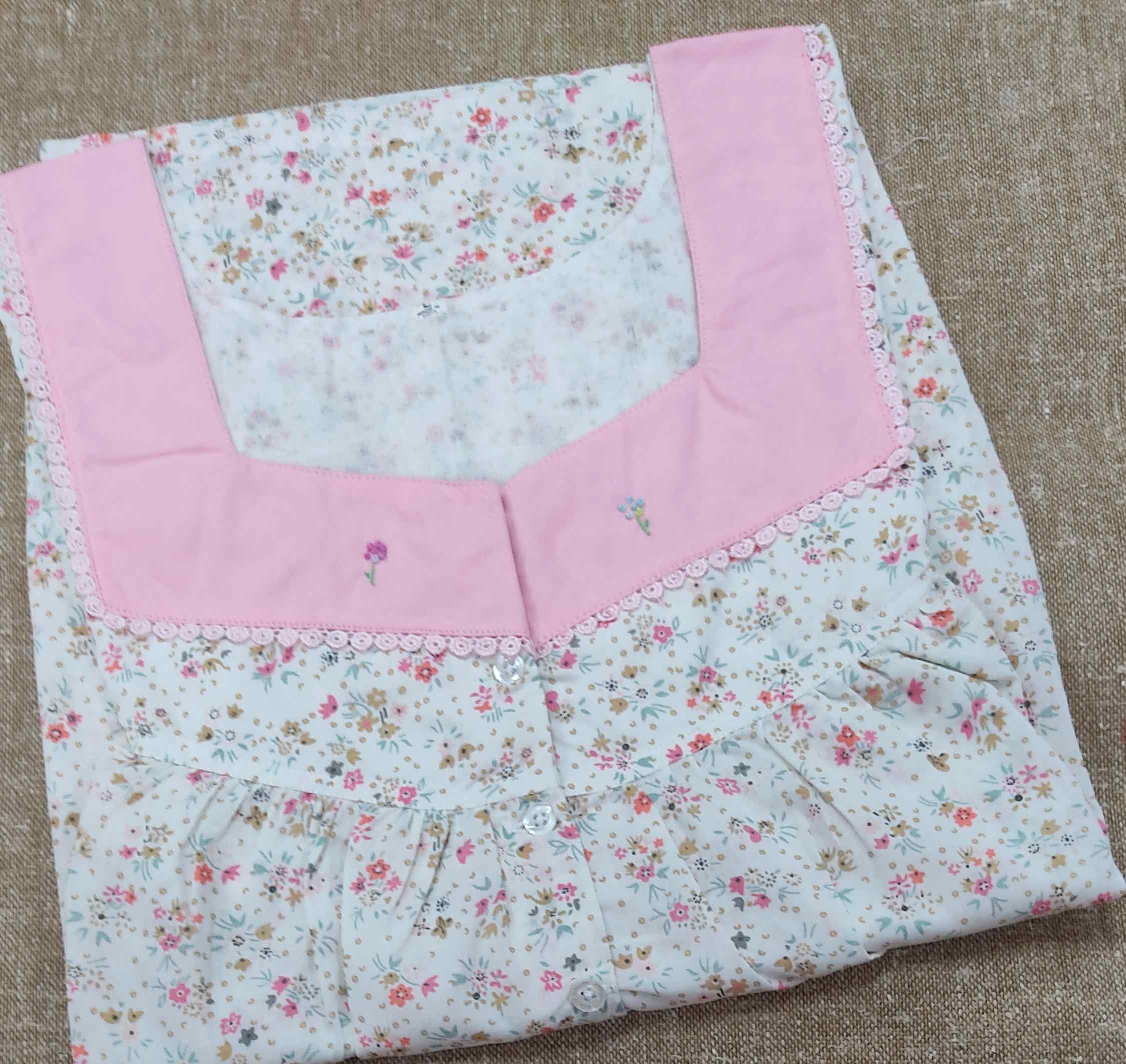 Soft Cotton Pleated , With Pockets, Half Open Large Printed Nighty