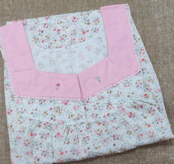Soft Cotton Pleated , With Pockets, Half Open Large Printed Nighty