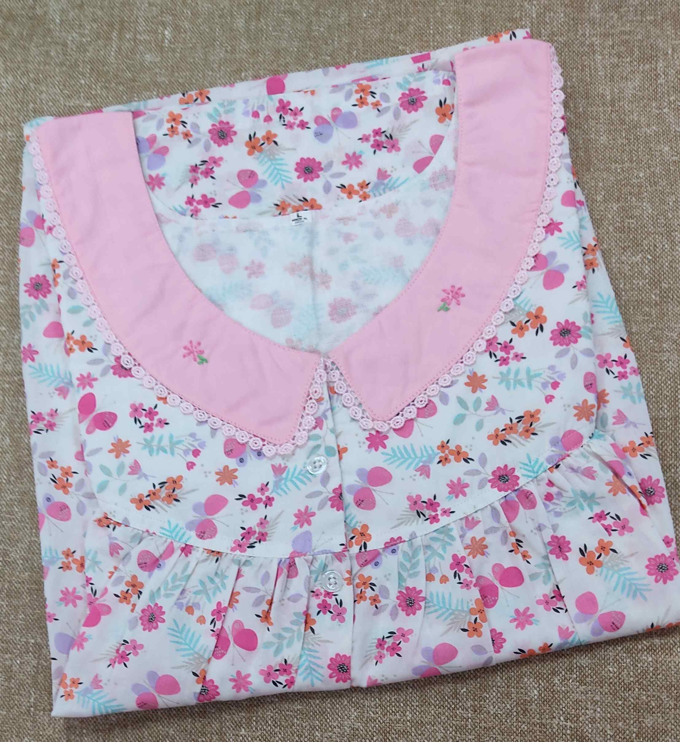 Soft Cotton Pleated , With Pockets, Half Open Large Printed Nighty