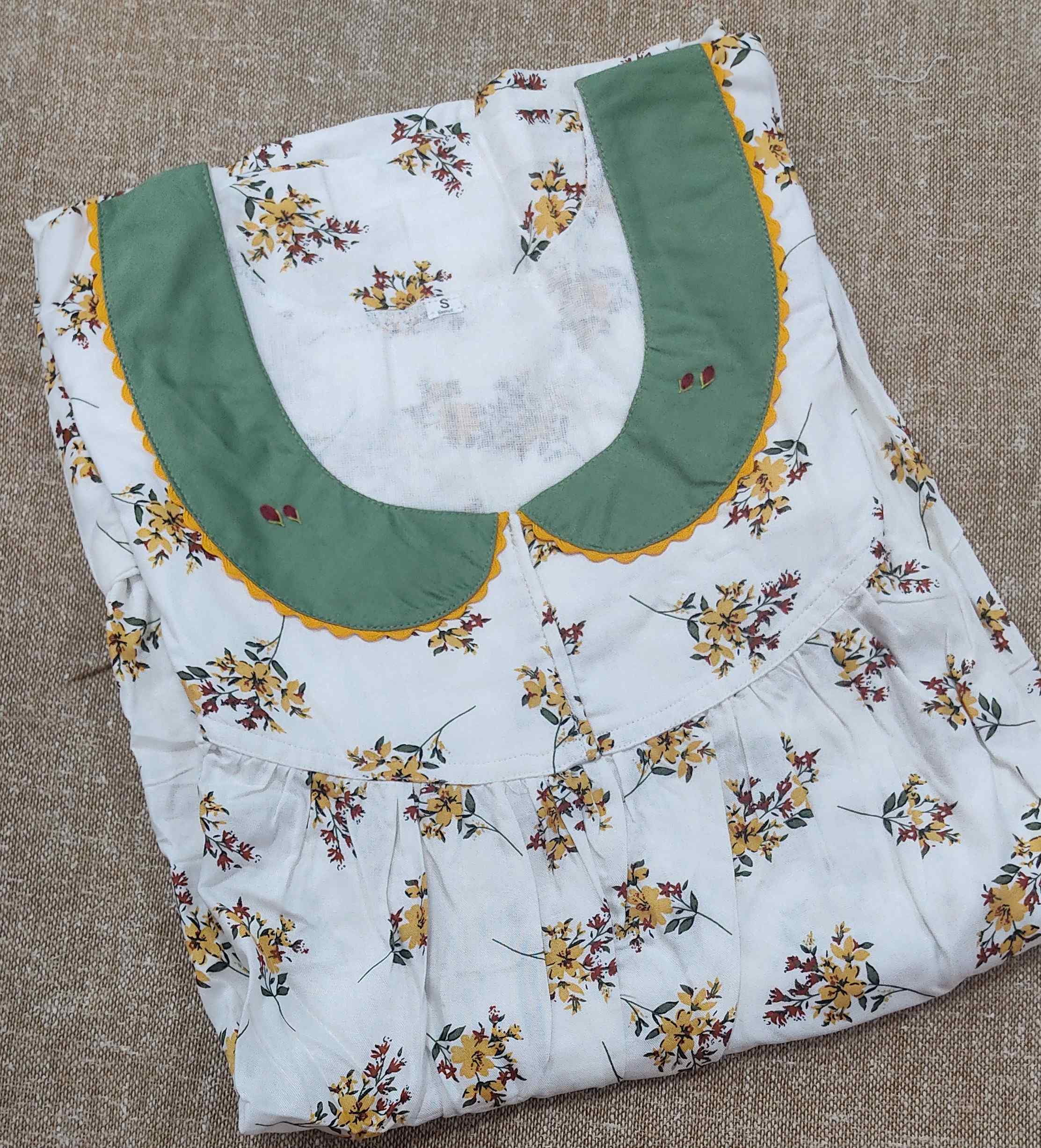Cotton Pleated , With Pockets, No Open Small Printed Nighty