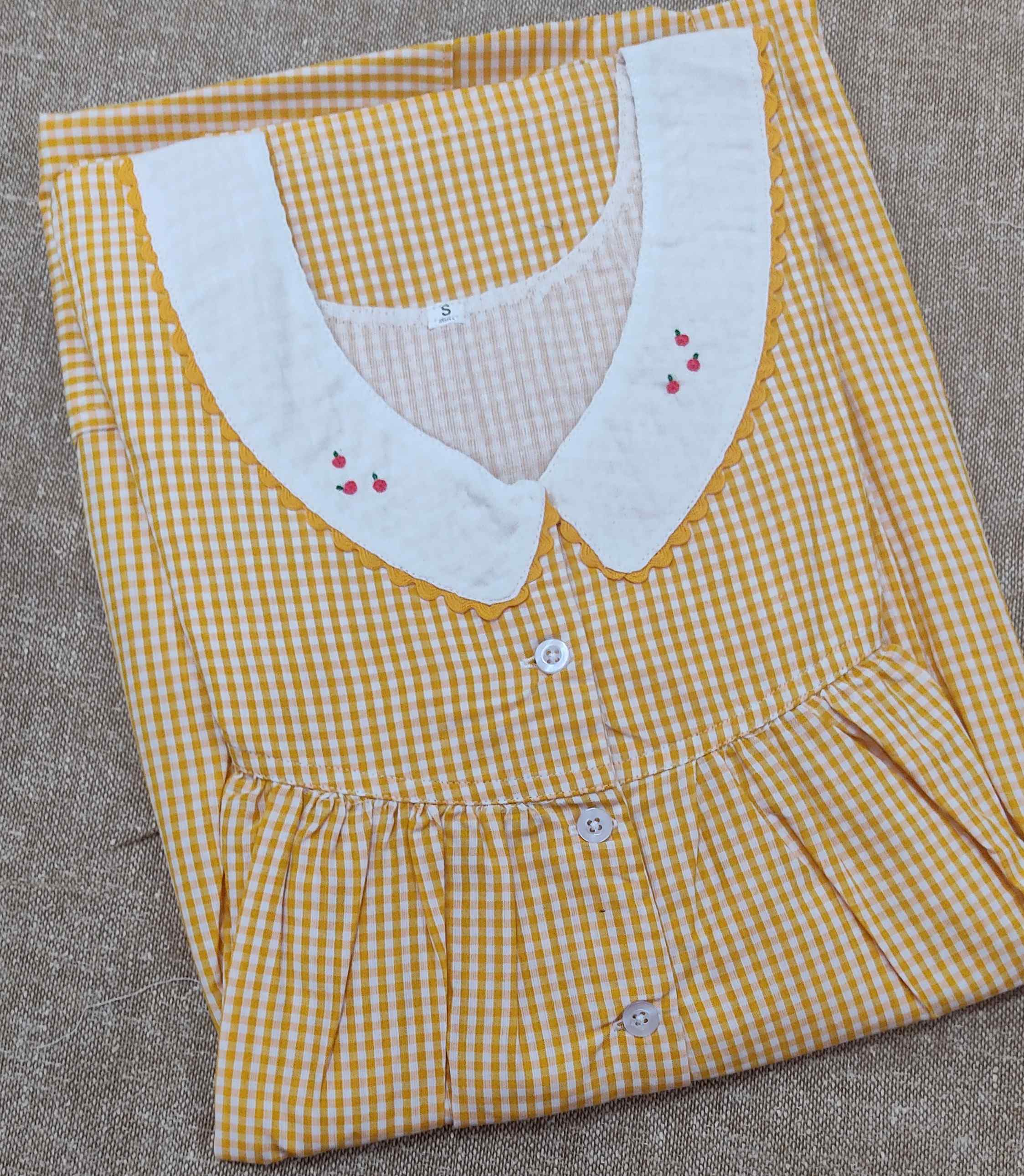 Cotton Pleated , With Pockets, Half Open Small Printed Nighty
