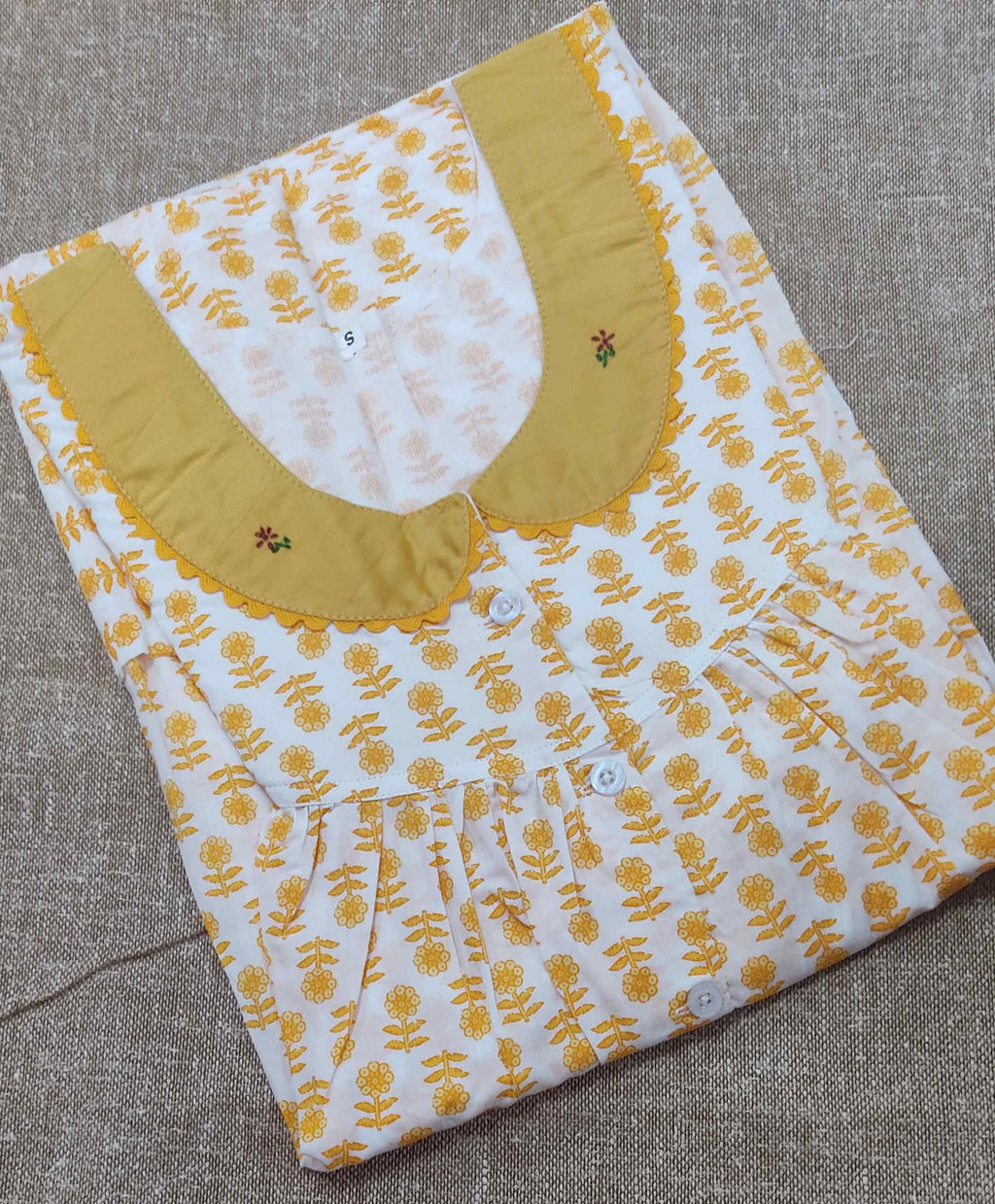 Soft Cotton Pleated , With Pockets, Half Open Small Printed Nighty