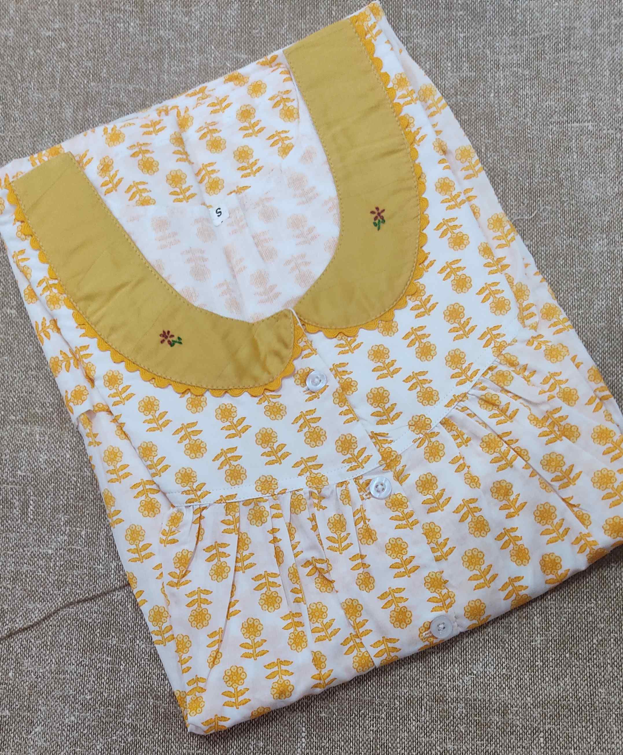 Soft Cotton Pleated , With Pockets, Half Open Small Printed Nighty
