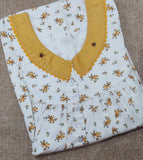 Cotton Pleated , With Pockets, Half Open Small Printed Nighty