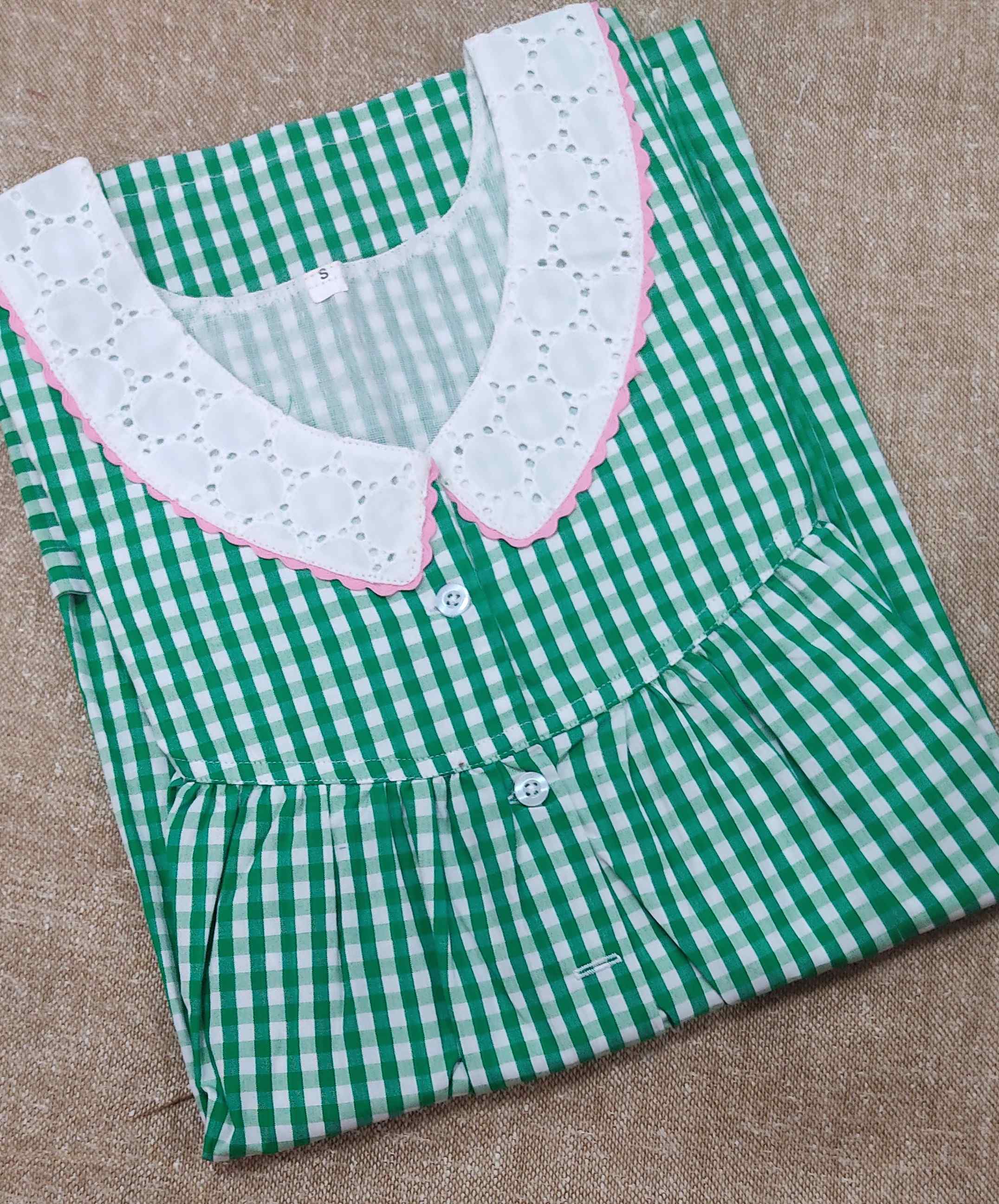 Cotton Pleated , With Pockets, Half Open Small Printed Nighty