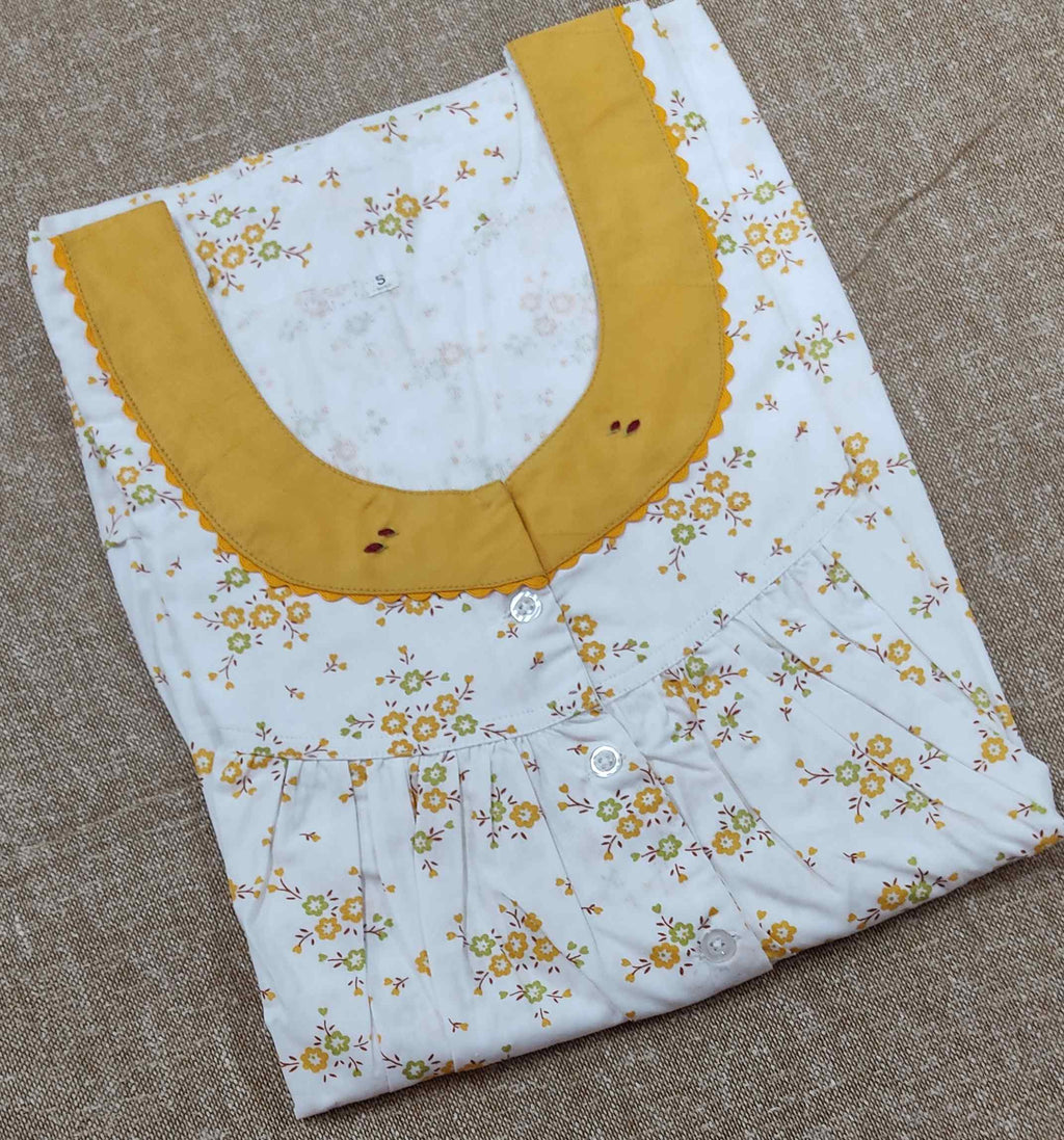 Cotton Pleated , With Pockets, Half Open Small Printed Nighty