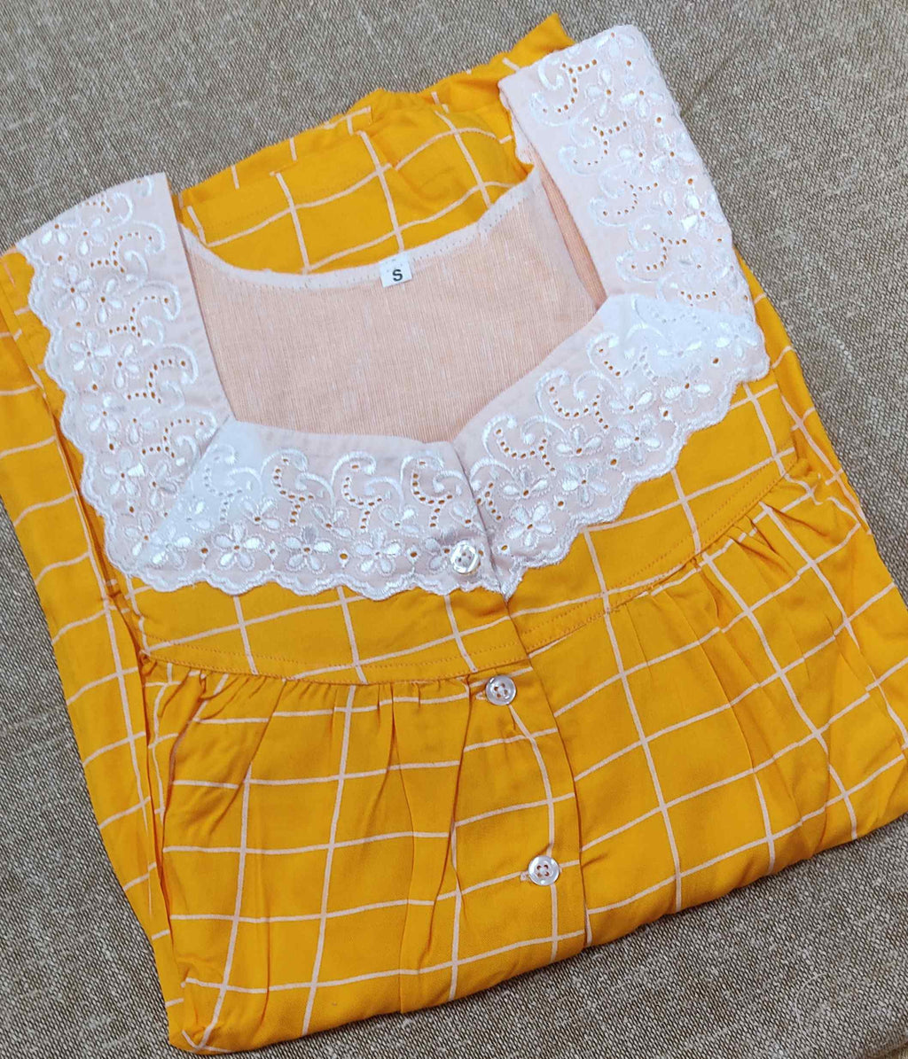 Rayon Pleated , With Pockets, No Open Small Printed Nighty