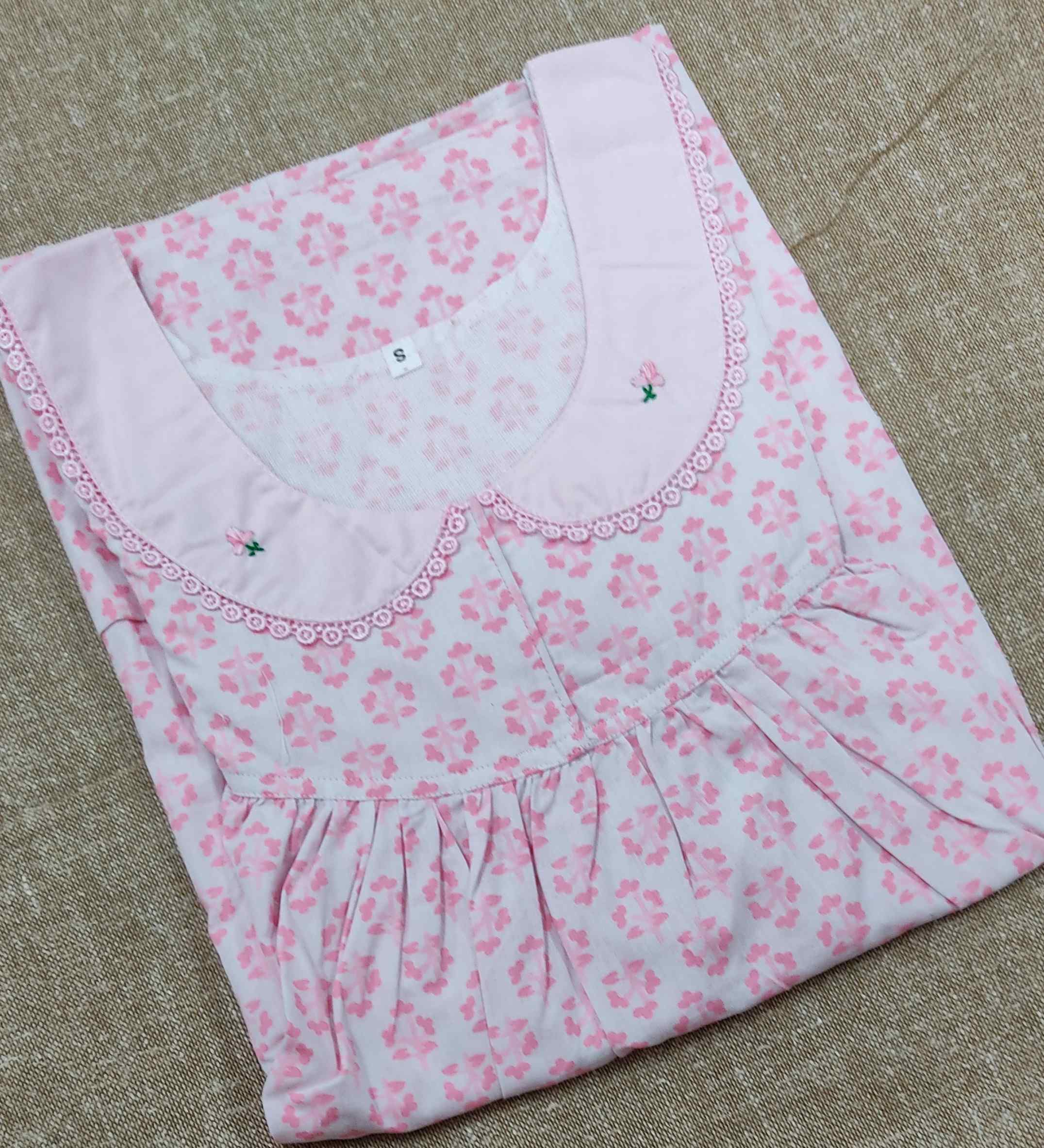 Cotton Pleated , With Pockets, No Open Small Printed Nighty
