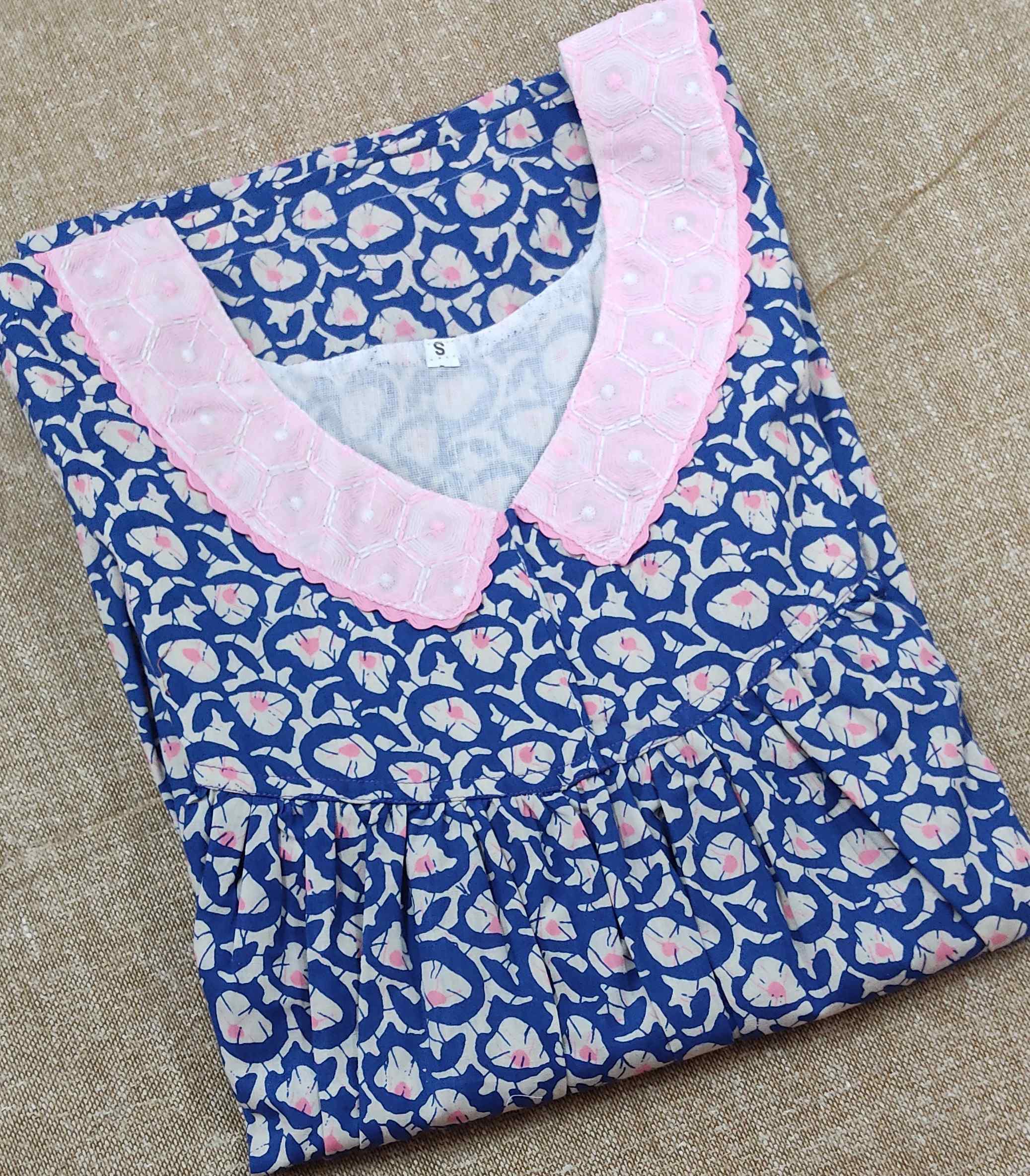 Cotton Pleated , With Pockets, No Open Small Printed Nighty