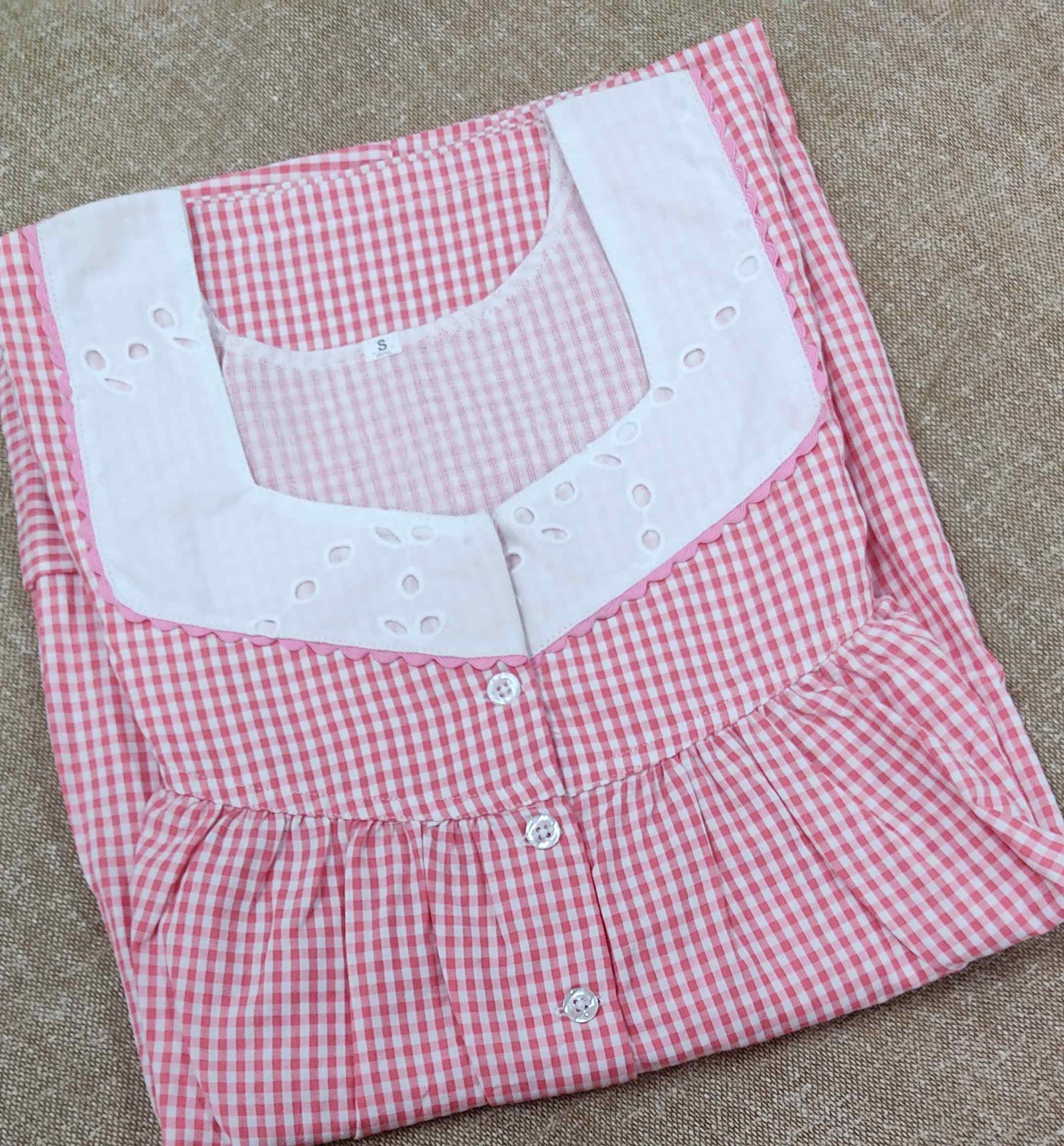 Cotton Pleated , With Pockets, Half Open Small Printed Nighty