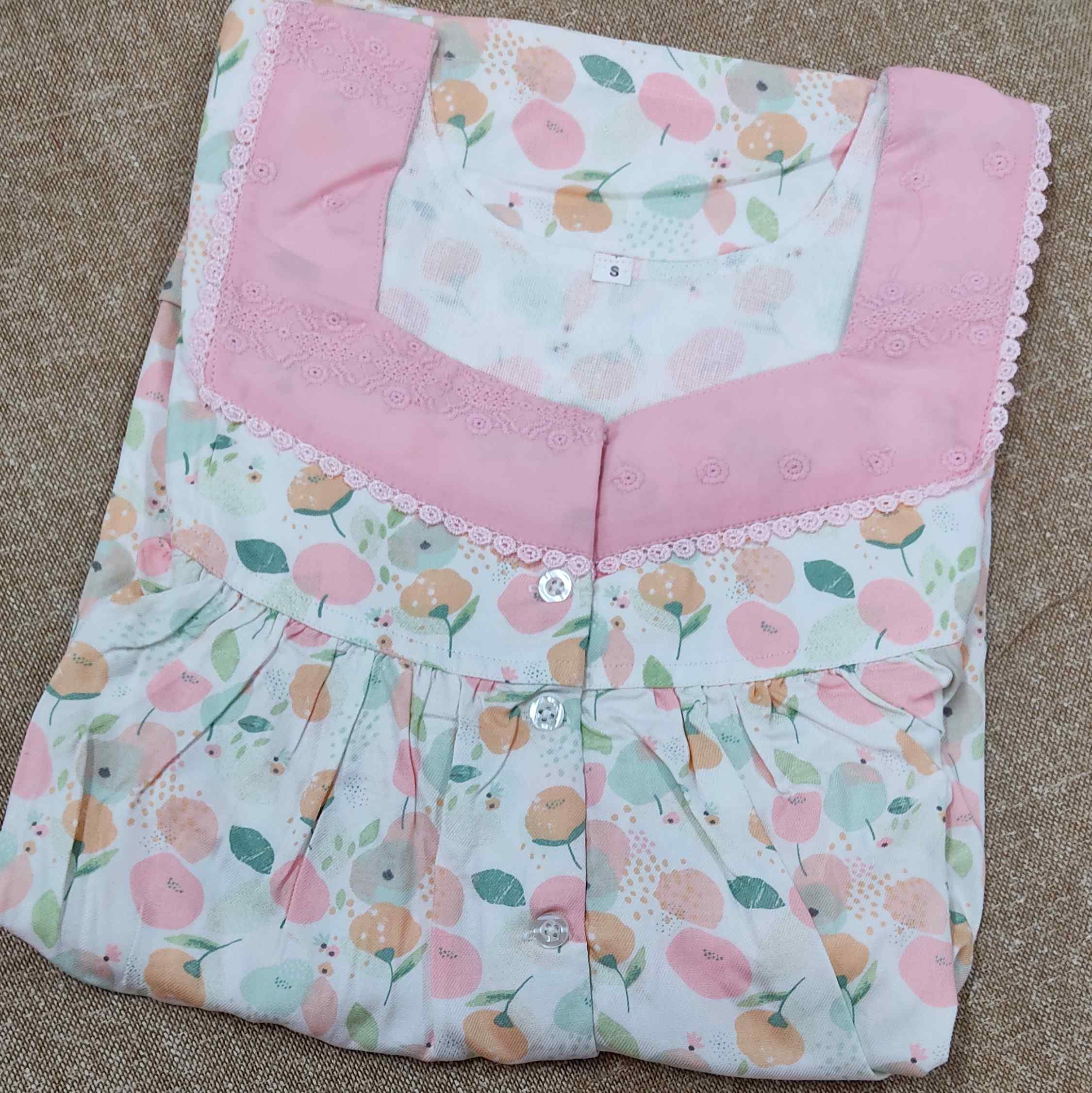 Rayon Pleated , With Pockets, Half Open Small Printed Nighty