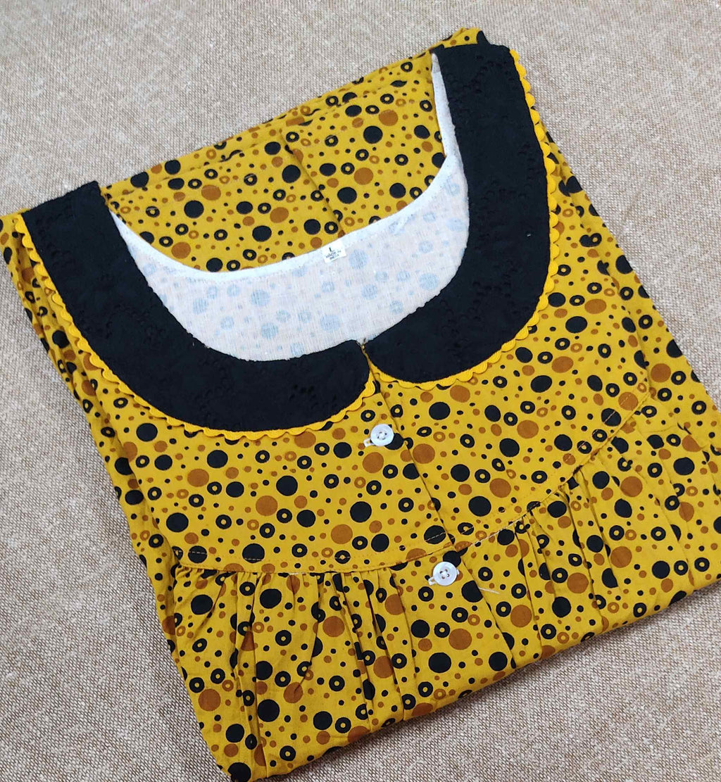Cotton Pleated , With Pockets, Half Open Large Printed Nighty