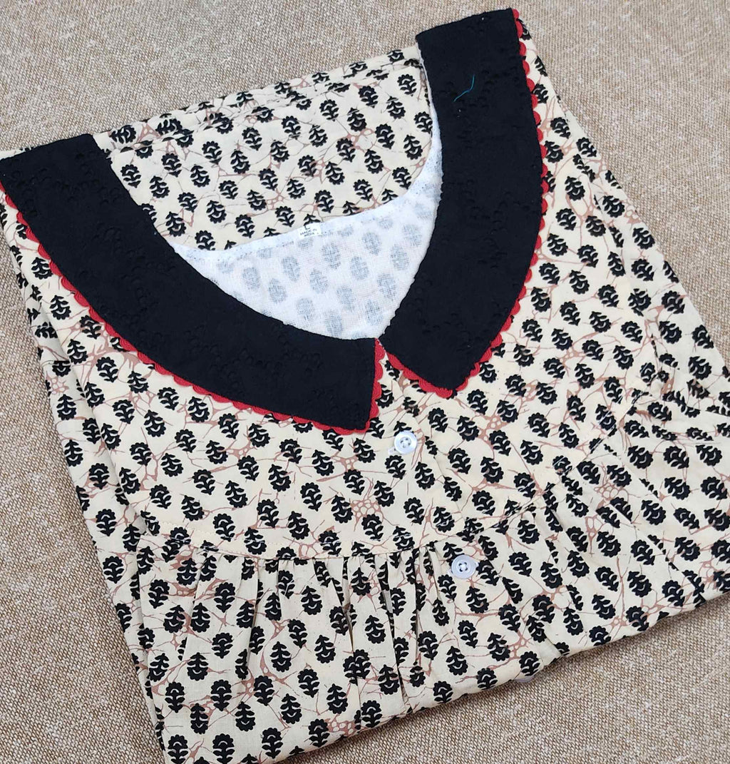 Cotton Pleated , With Pockets, Half Open Large Printed Nighty