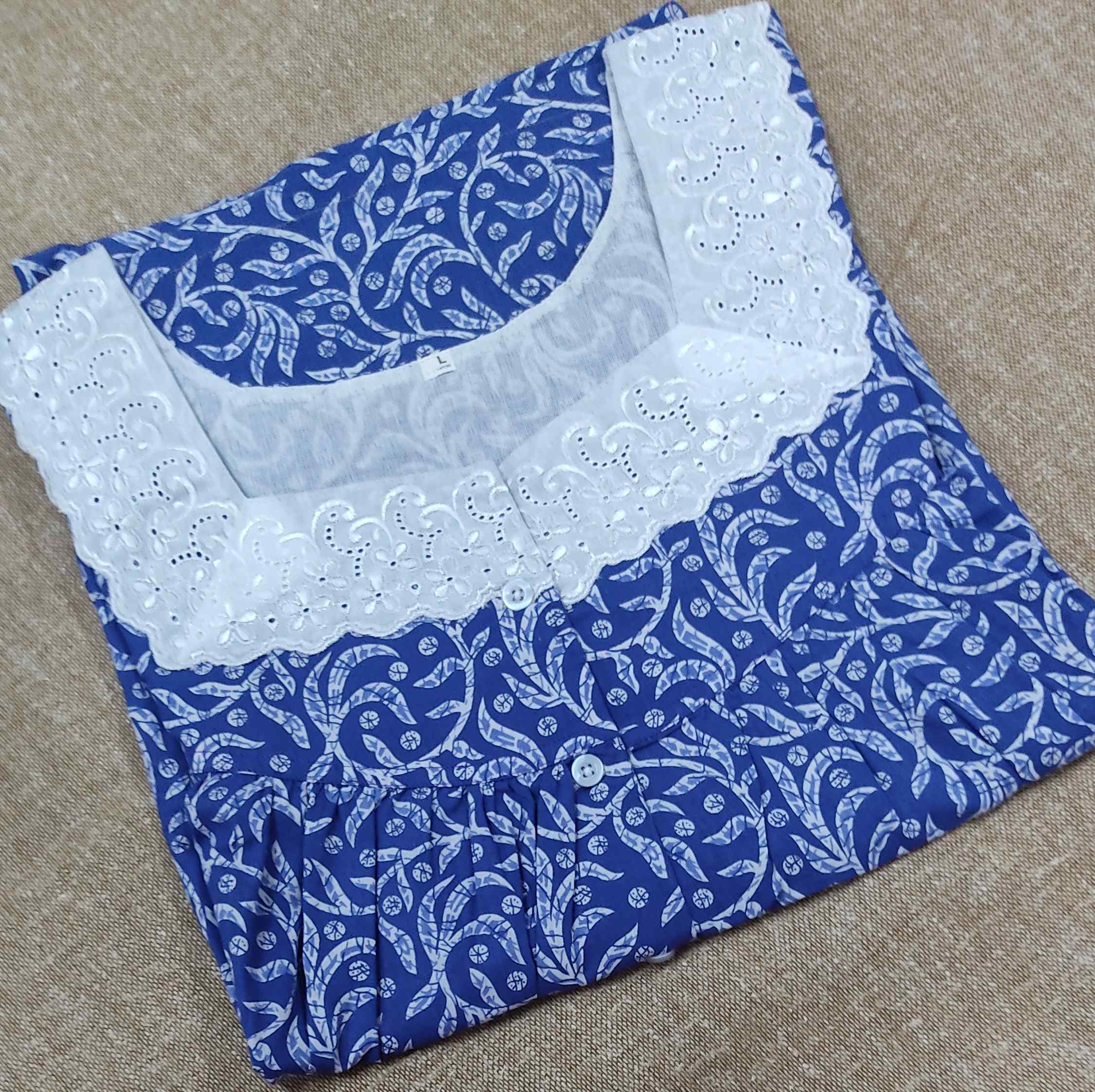 Cotton Pleated , With Pockets, Half Open Large Printed Nighty