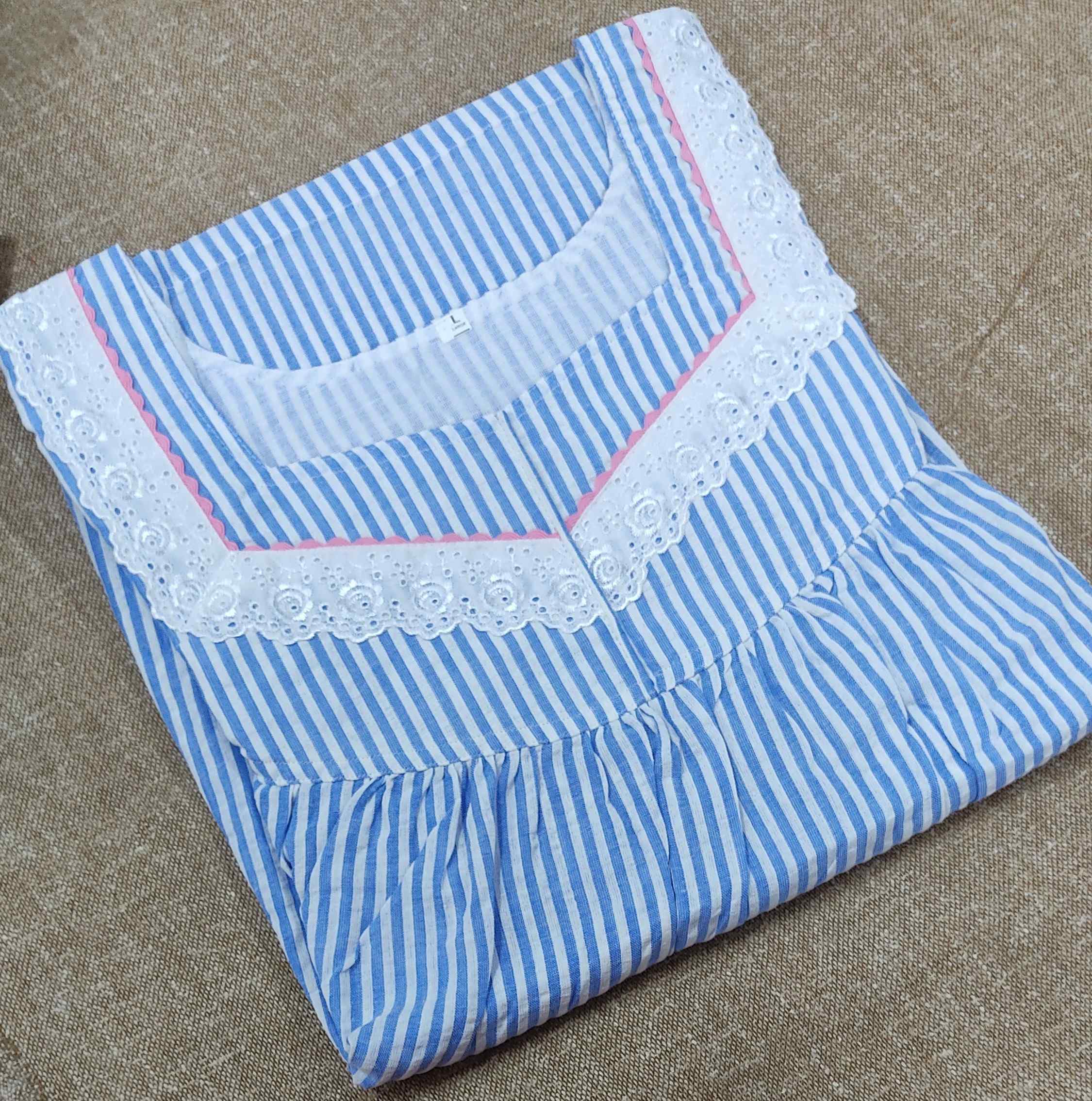 Cotton Pleated , With Pockets, No Open Large Printed Nighty