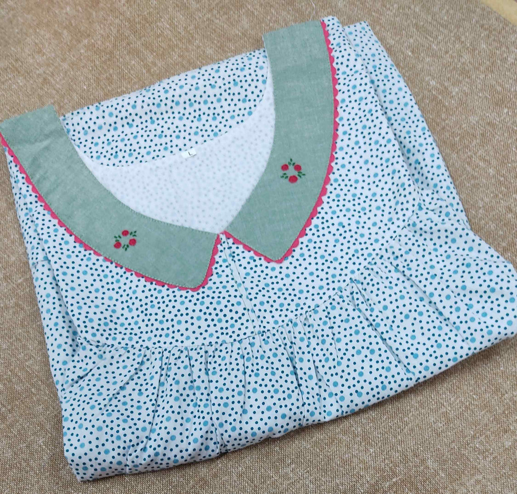 Cotton Pleated , With Pockets, No Open Large Printed Nighty