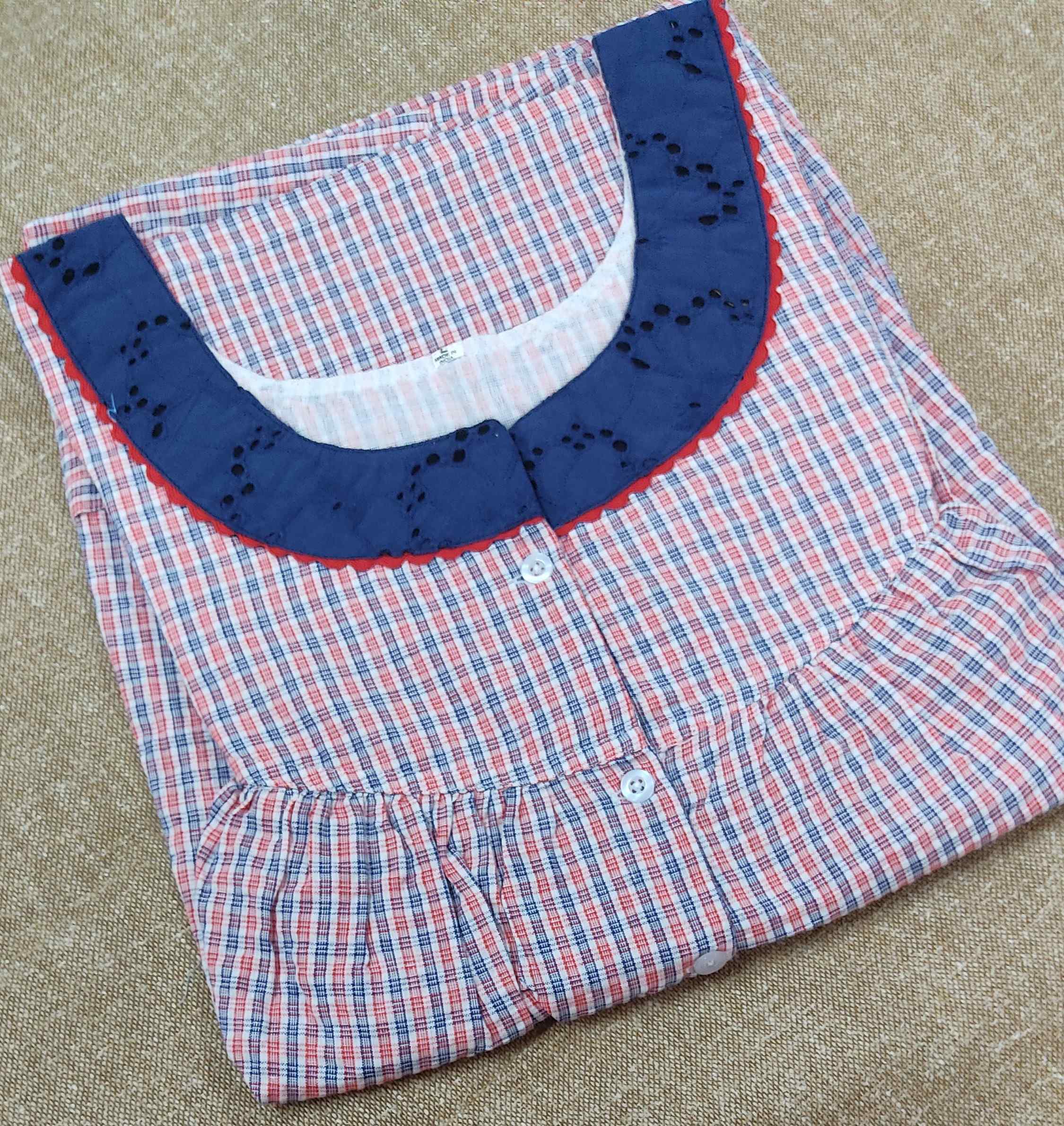 Cotton Pleated , With Pockets, Half Open Large Printed Nighty