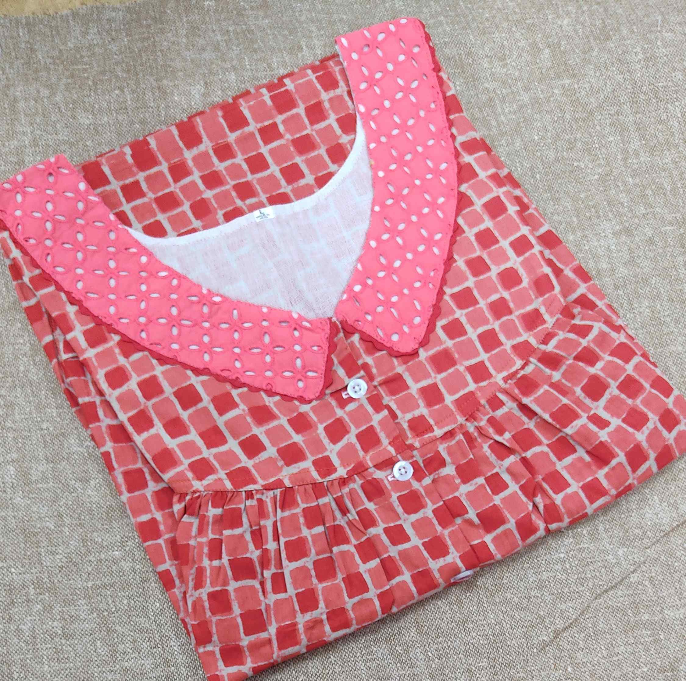 Soft Cotton Pleated , With Pockets, Half Open Large Printed Nighty