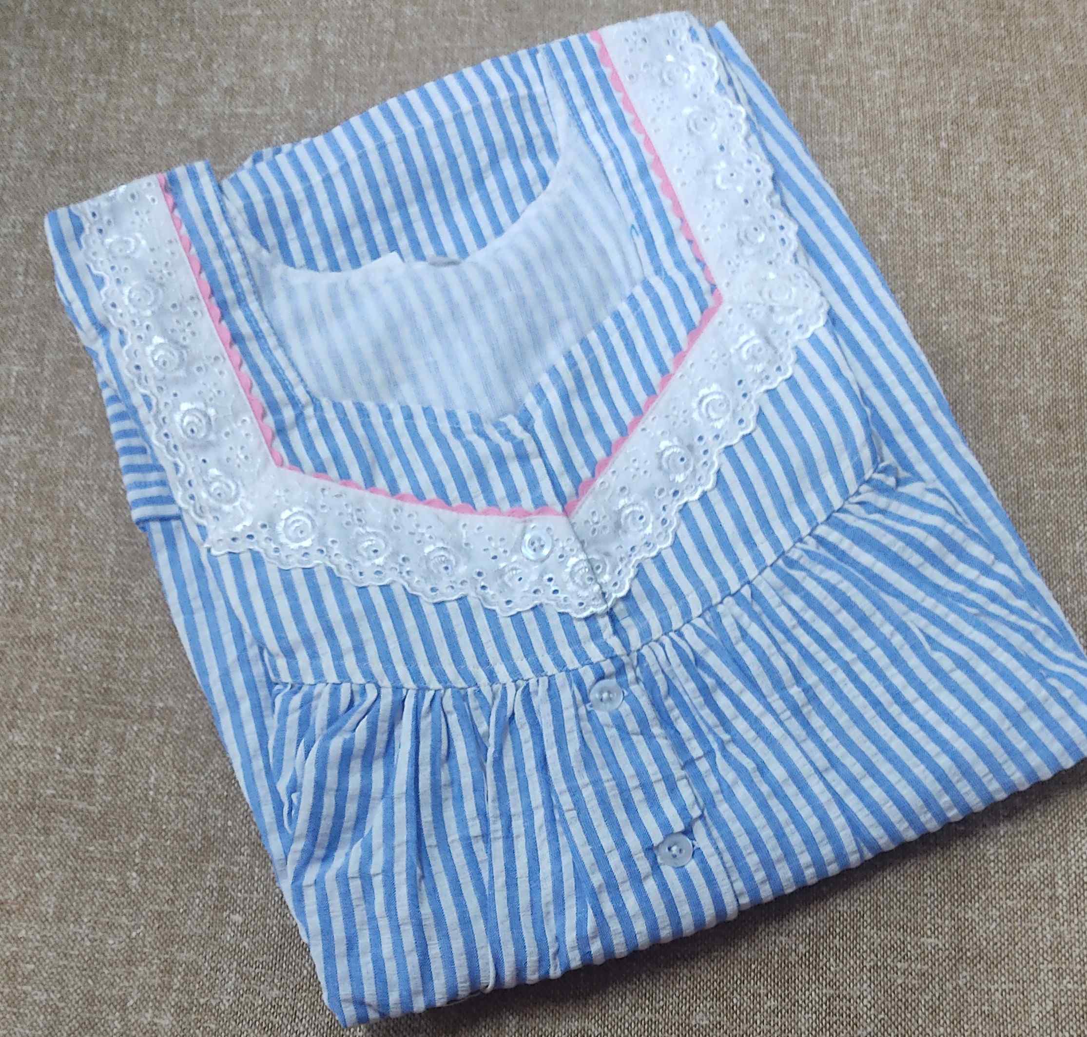 Cotton Pleated , With Pockets, Half Open Small Printed Nighty