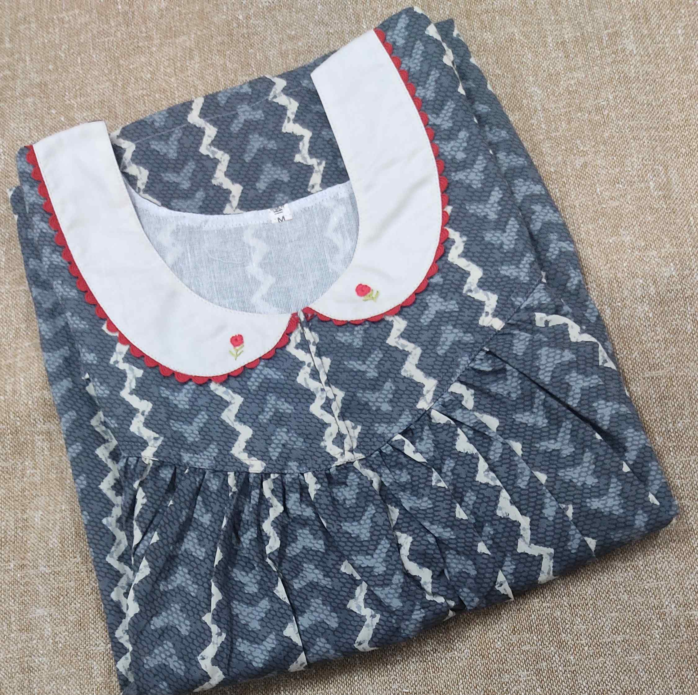 Cotton Pleated , With Pockets, No Open Medium Printed Nighty