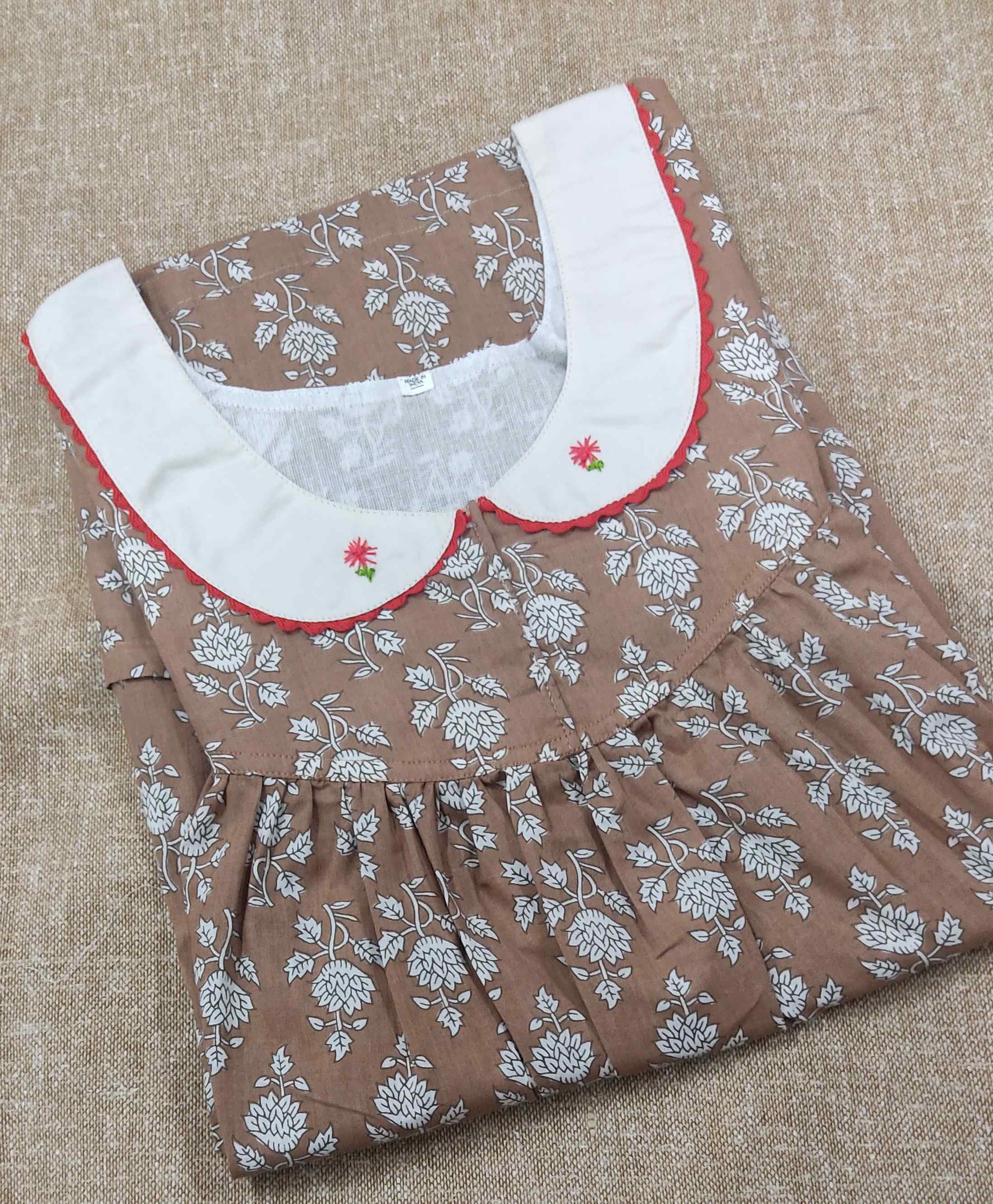 Cotton Pleated , With Pockets, No Open Medium Printed Nighty