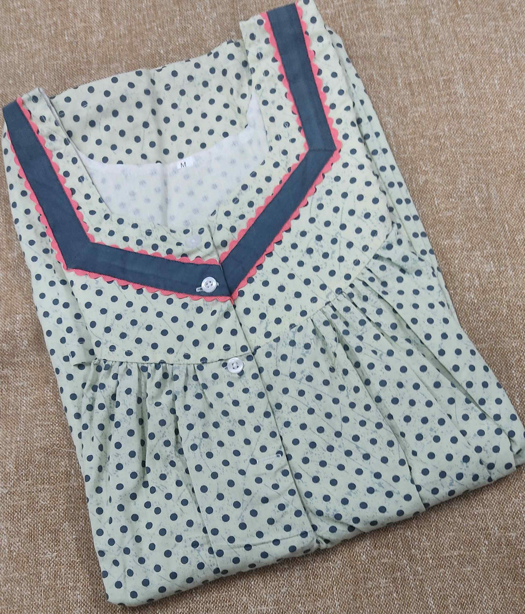 Cotton Pleated , With Pockets, Half Open Medium Printed Nighty