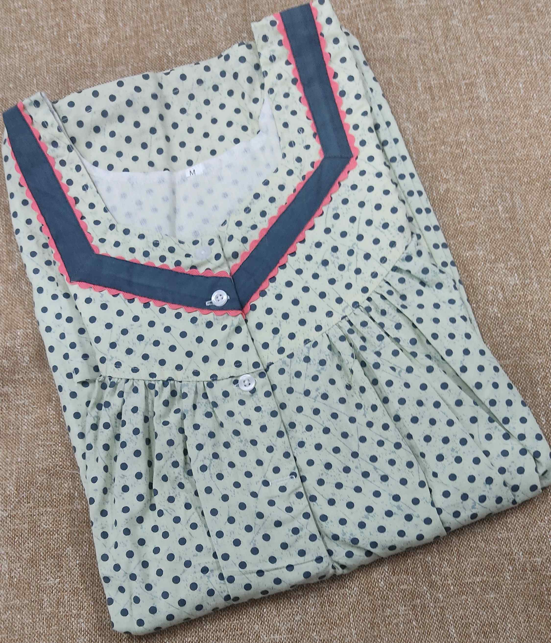 Cotton Pleated , With Pockets, Half Open Medium Printed Nighty