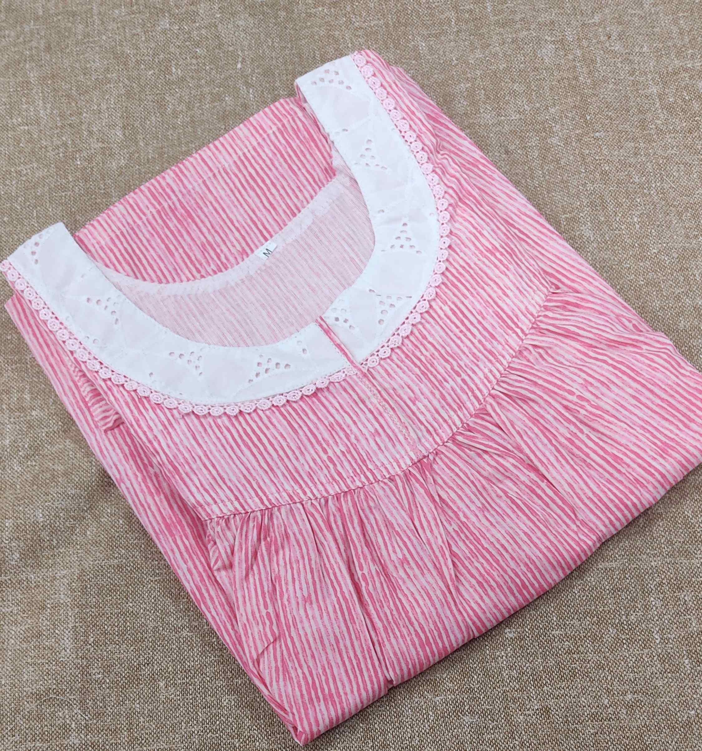 Cotton Pleated , With Pockets, No Open Medium Printed Nighty