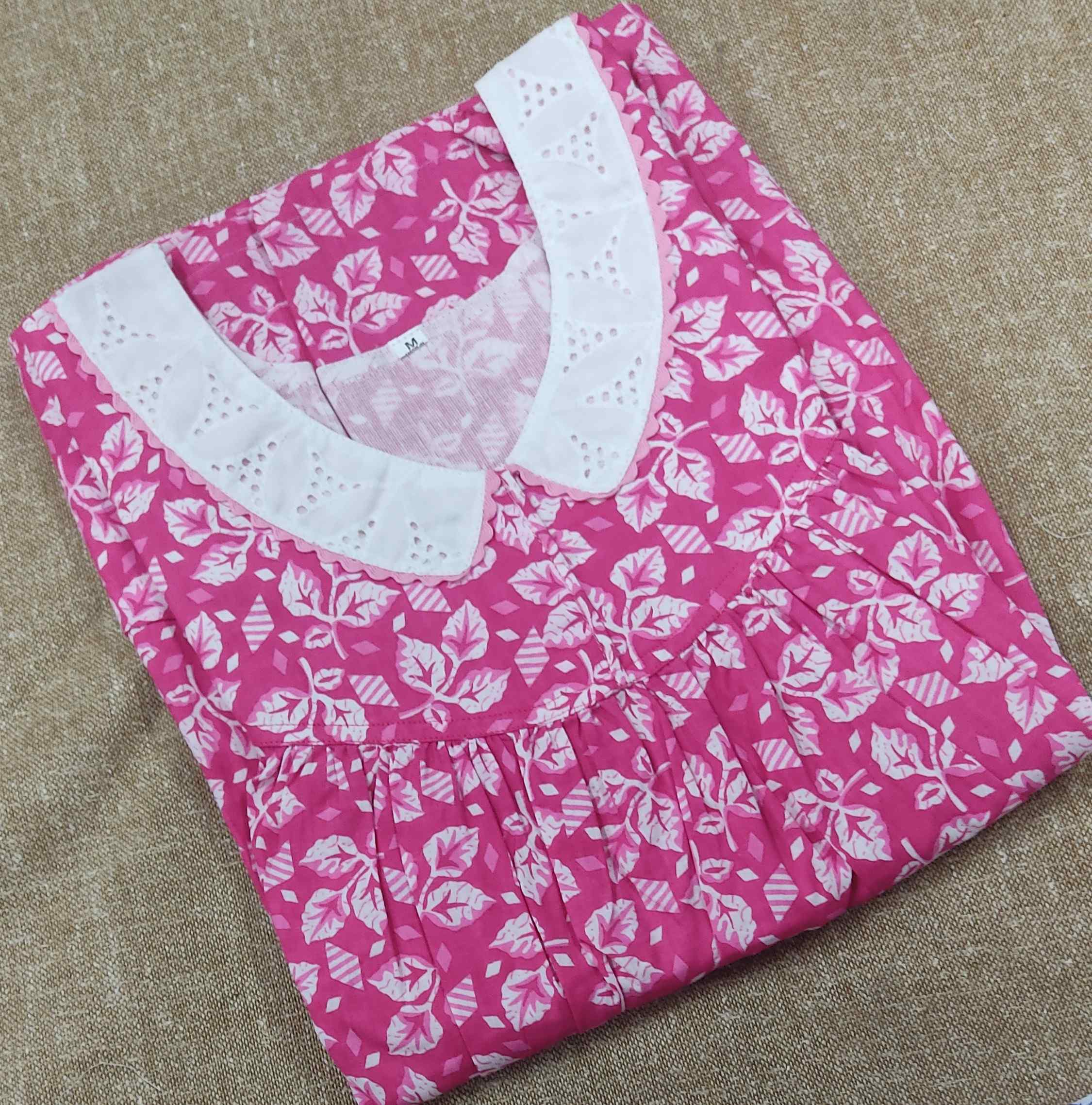 Cotton Pleated , With Pockets, No Open Medium Printed Nighty