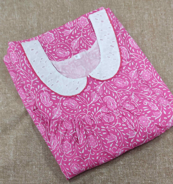 Cotton Pleated , With Pockets, No Open Medium Printed Nighty