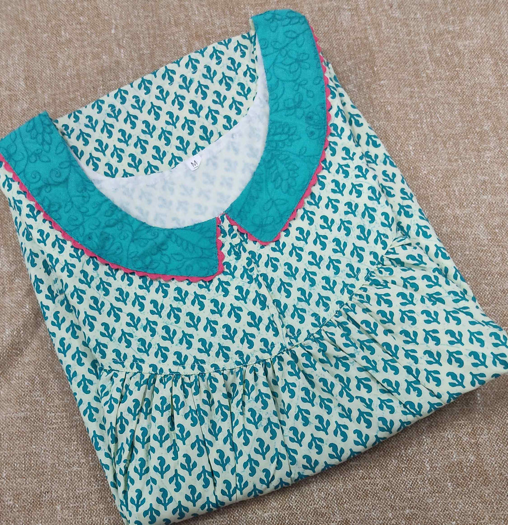 Cotton Pleated , With Pockets, No Open Medium Printed Nighty