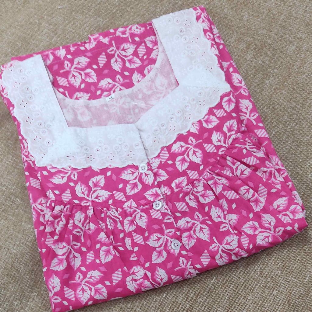 Cotton Pleated , With Pockets, Half Open Medium Printed Nighty