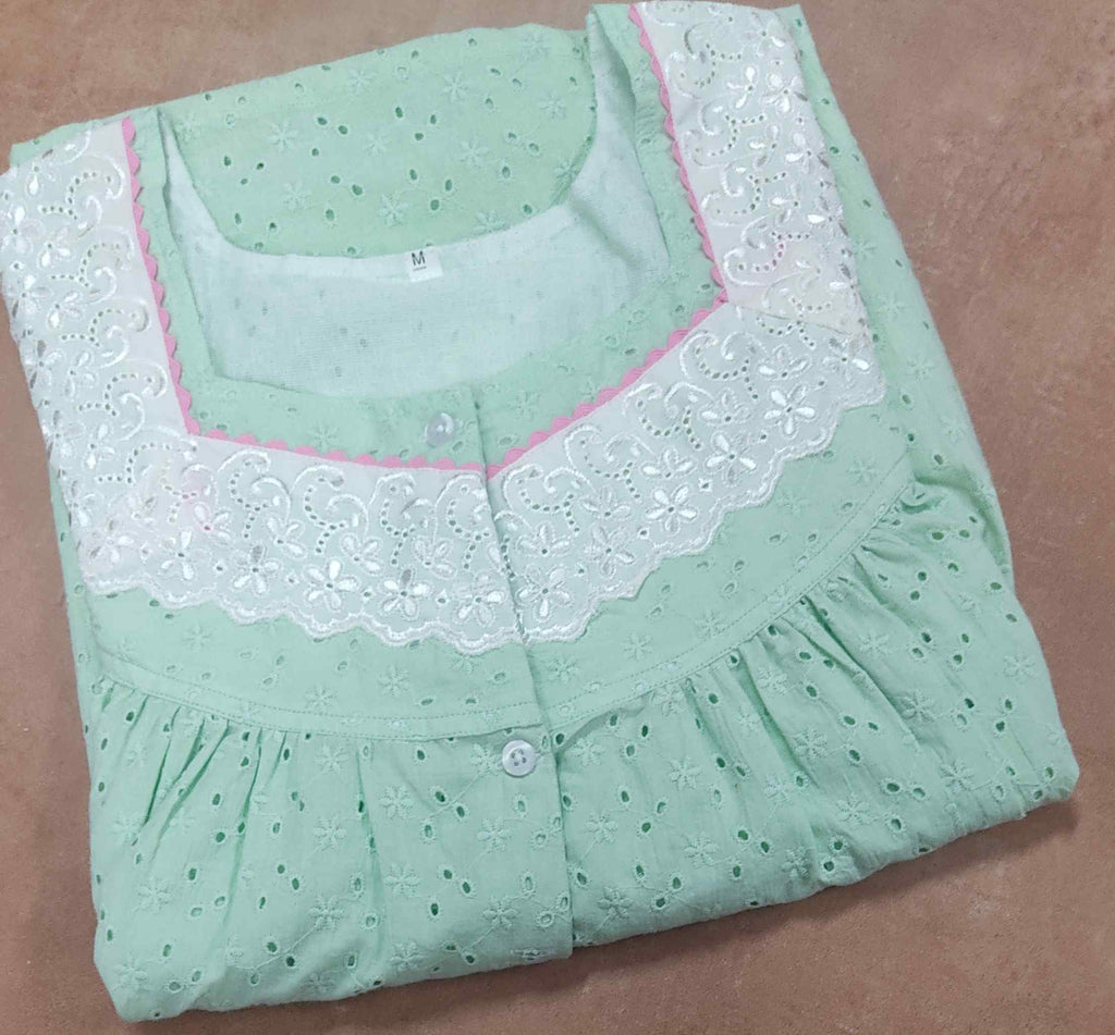 Cotton Pleated , With Pockets, Half Open Medium Printed Nighty