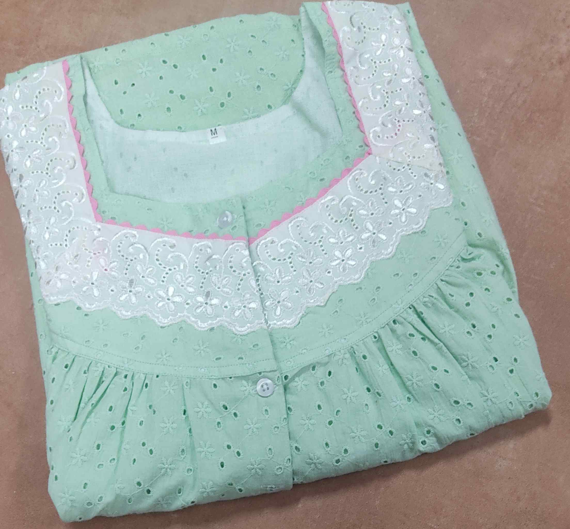 Cotton Pleated , With Pockets, Half Open Medium Printed Nighty
