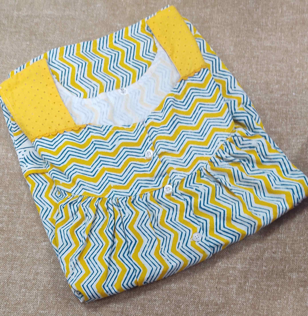 Cotton Pleated , With Pockets, Half Open Medium Printed Nighty