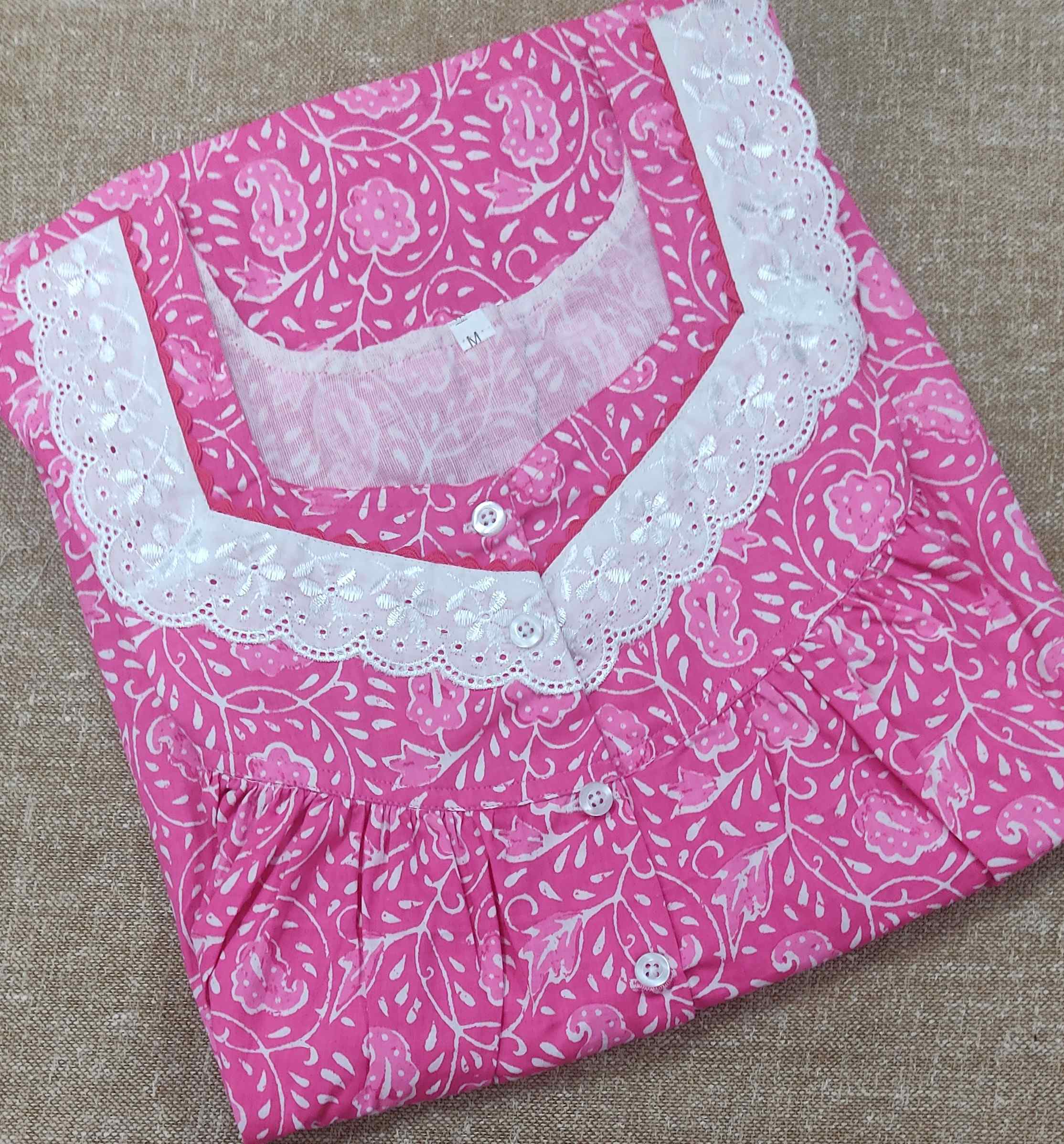 Cotton Pleated , With Pockets, Half Open Medium Printed Nighty