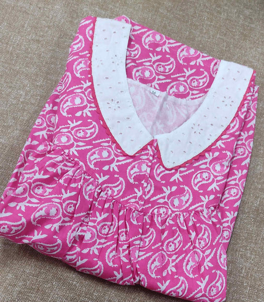 Cotton Pleated , With Pockets, No Open Medium Printed Nighty