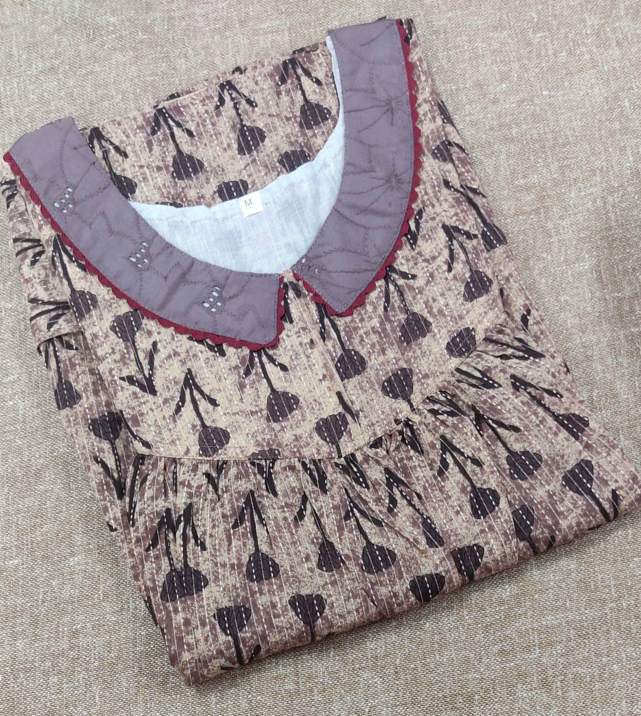Soft Cotton Pleated , With Pockets, No Open Medium Printed Nighty