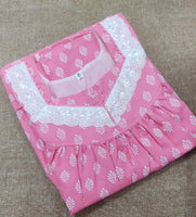 Cotton Pleated , With Pockets, No Open Medium Printed Nighty