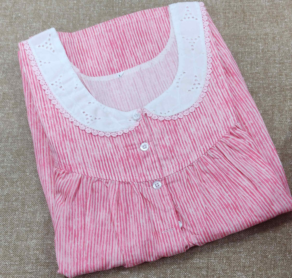 Soft Cotton Pleated , With Pockets, Half Open Medium Printed Nighty