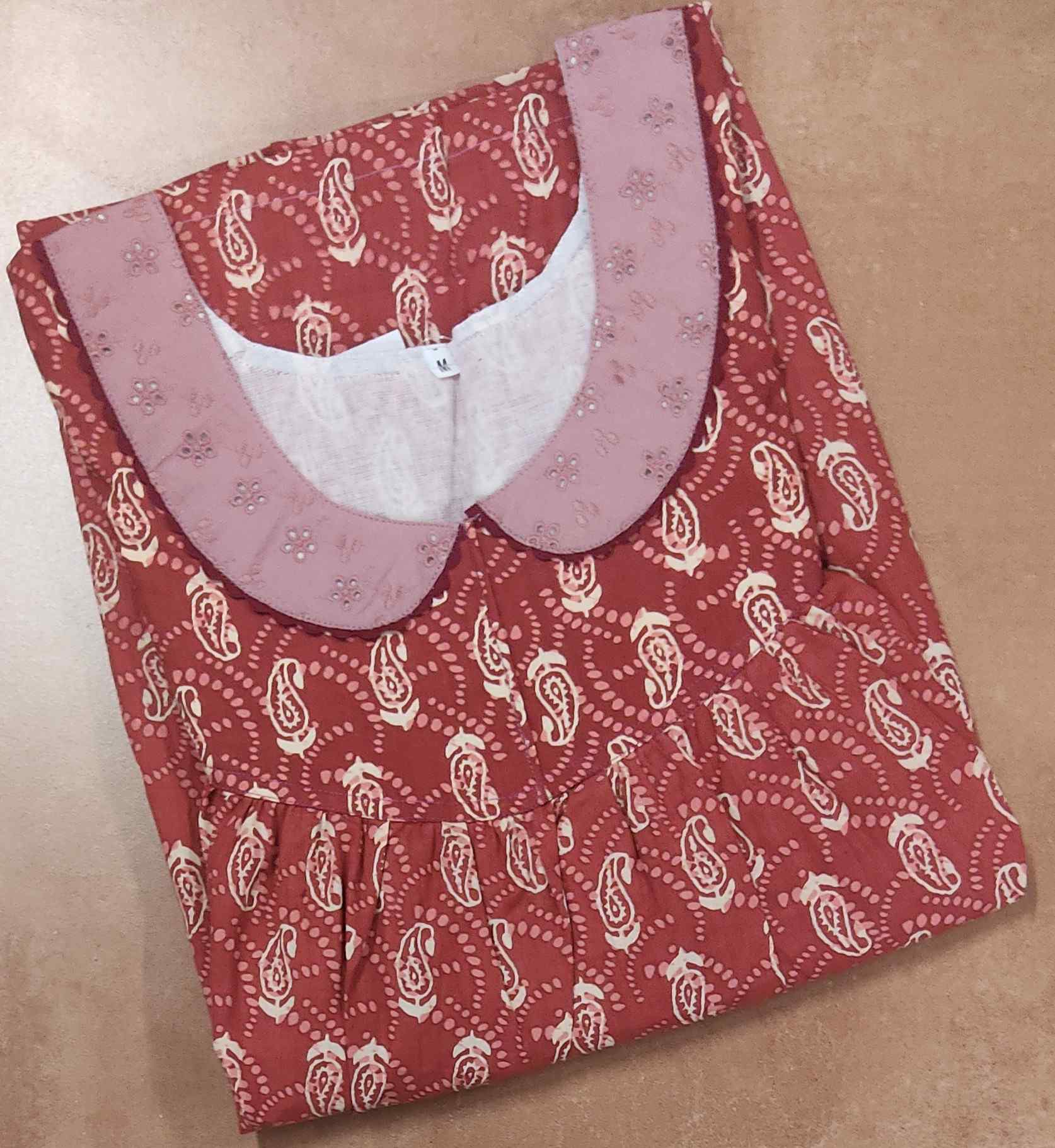 Cotton Pleated , With Pockets, No Open Medium Printed Nighty