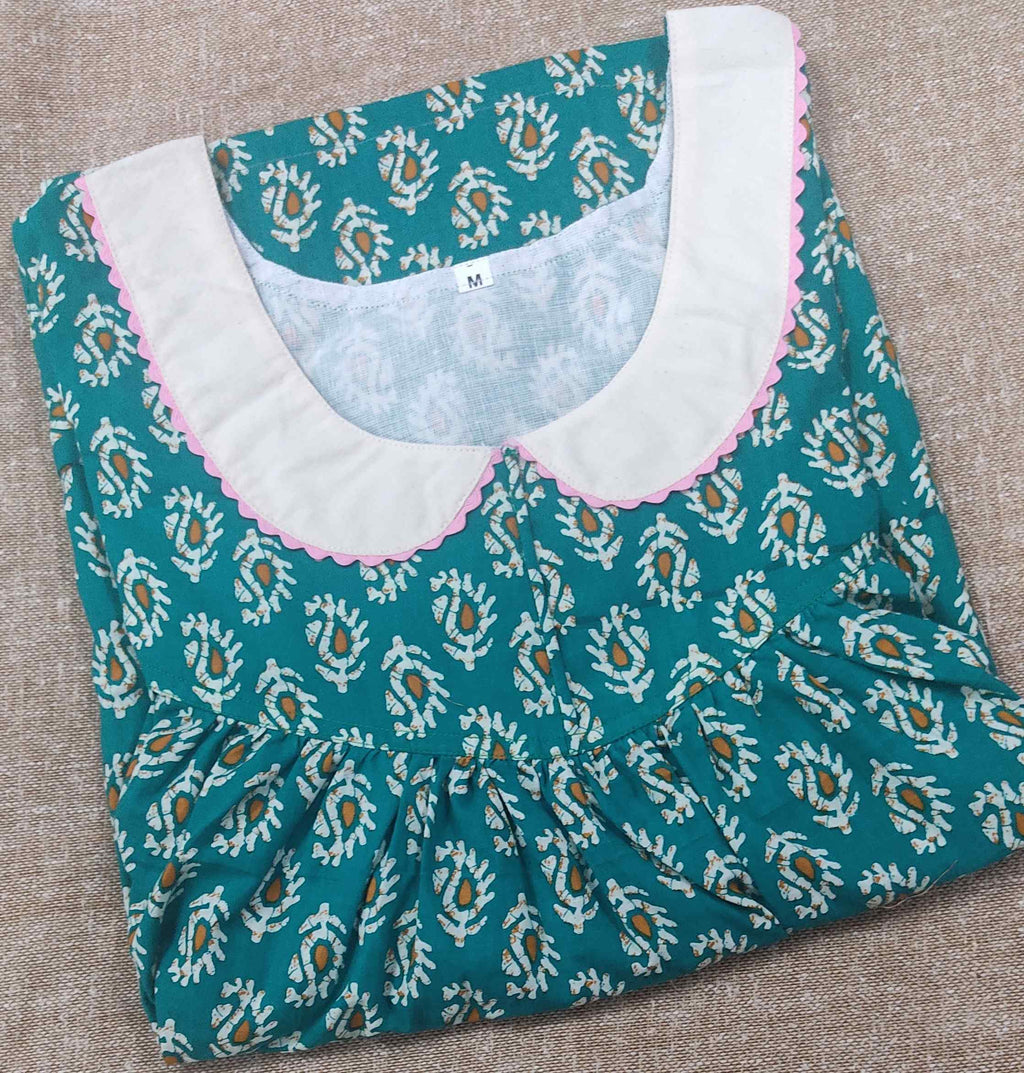 Cotton Pleated , With Pockets, No Open Medium Printed Nighty